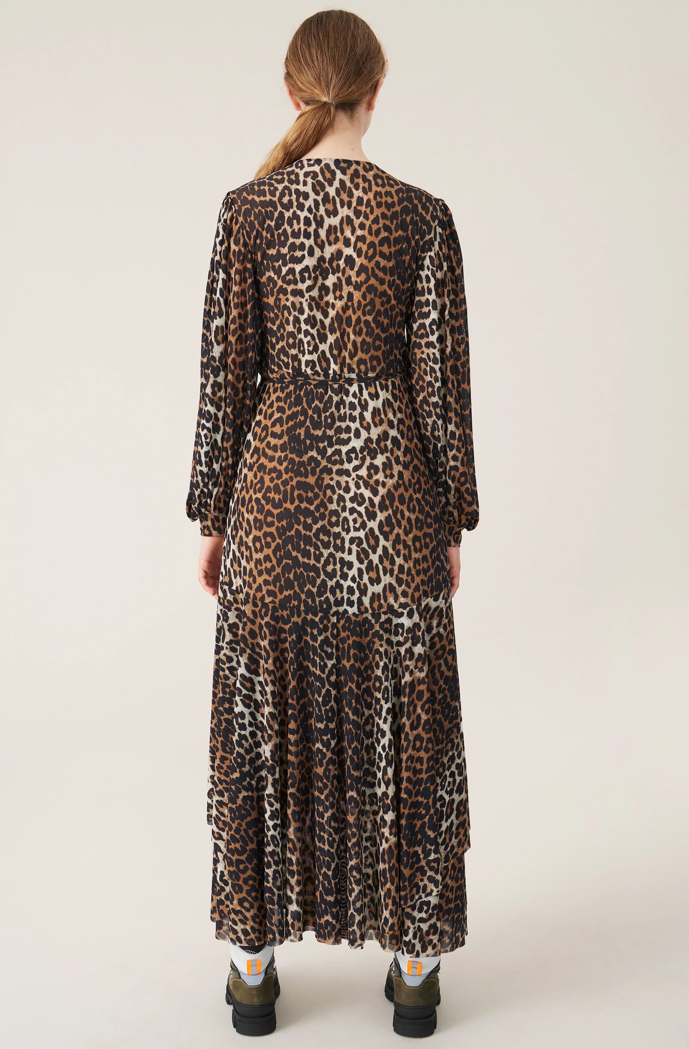 Printed Mesh Wrap Dress | Leopard - Image 3