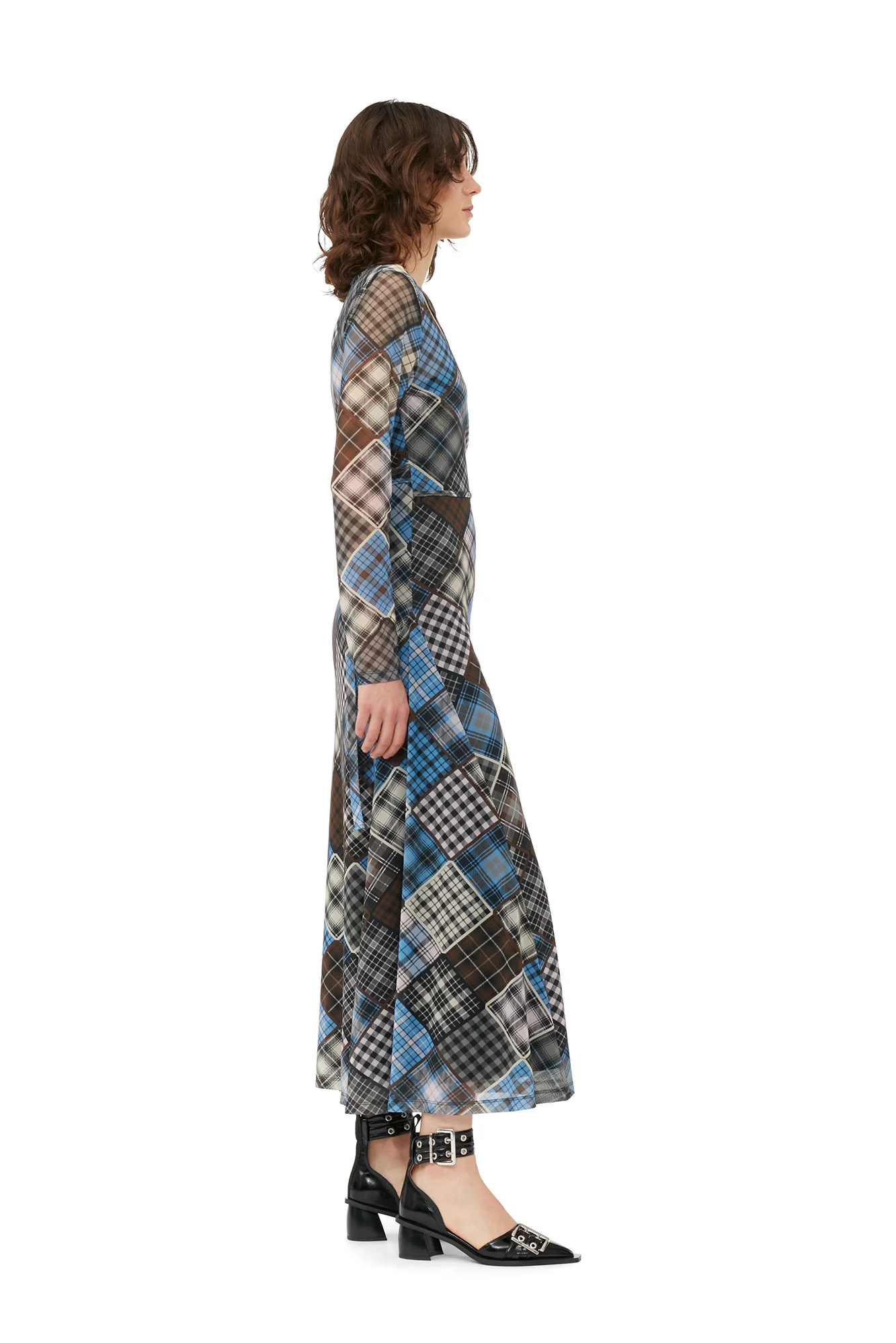 Printed Mesh Wrap Maxi Dress | Silver Lake Blue - Image 4