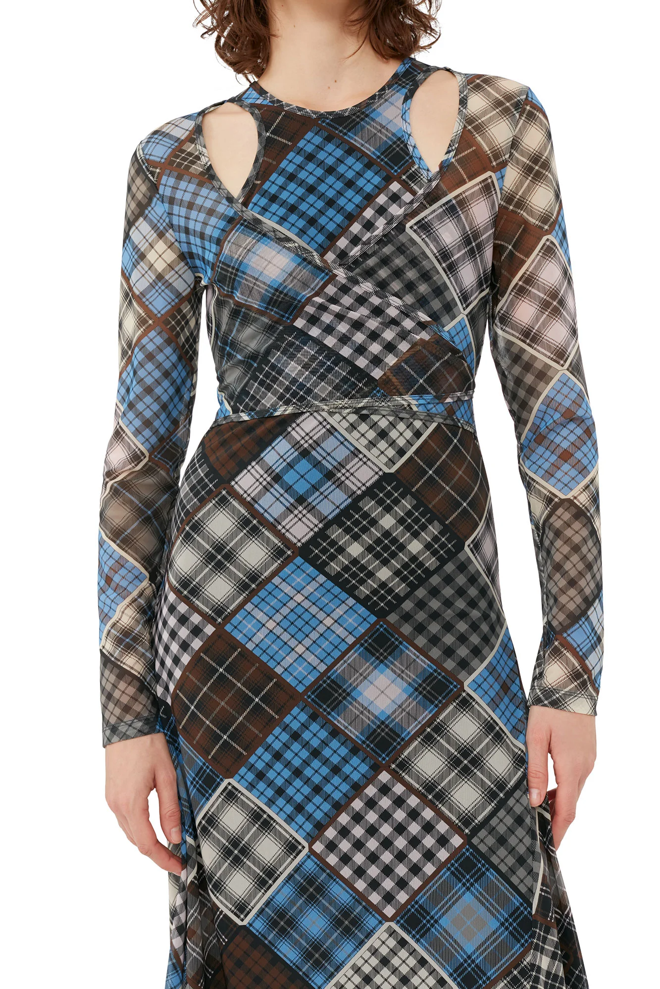 Printed Mesh Wrap Maxi Dress | Silver Lake Blue - Image 6