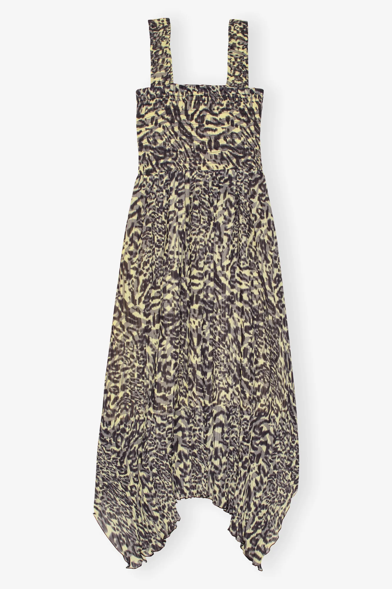 Printed Pleated Georgette Smock Midi Dress | Lemon Icing - Image 2