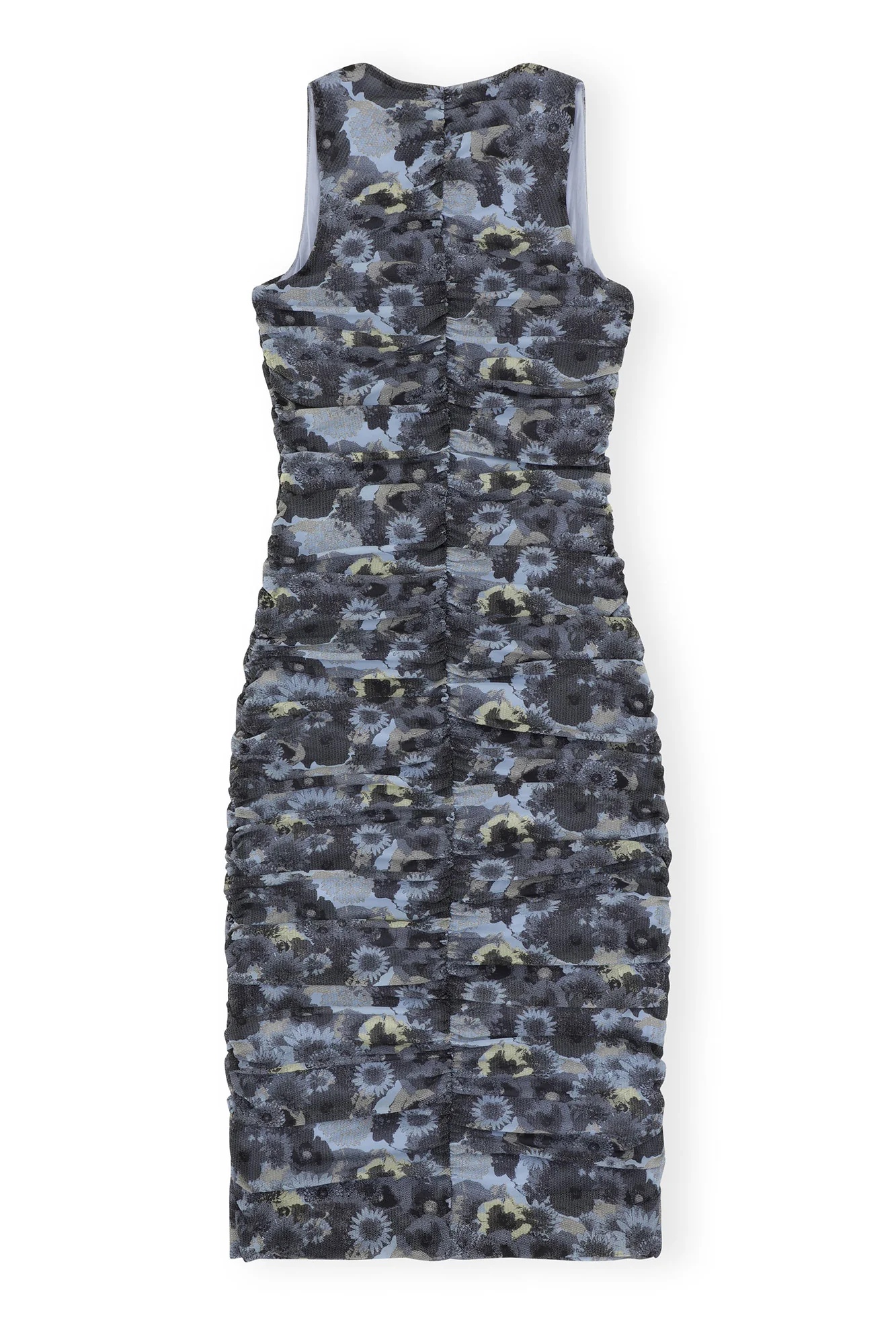 Printed Ruched Mesh Midi Dress | Brunnera Blue - Image 2