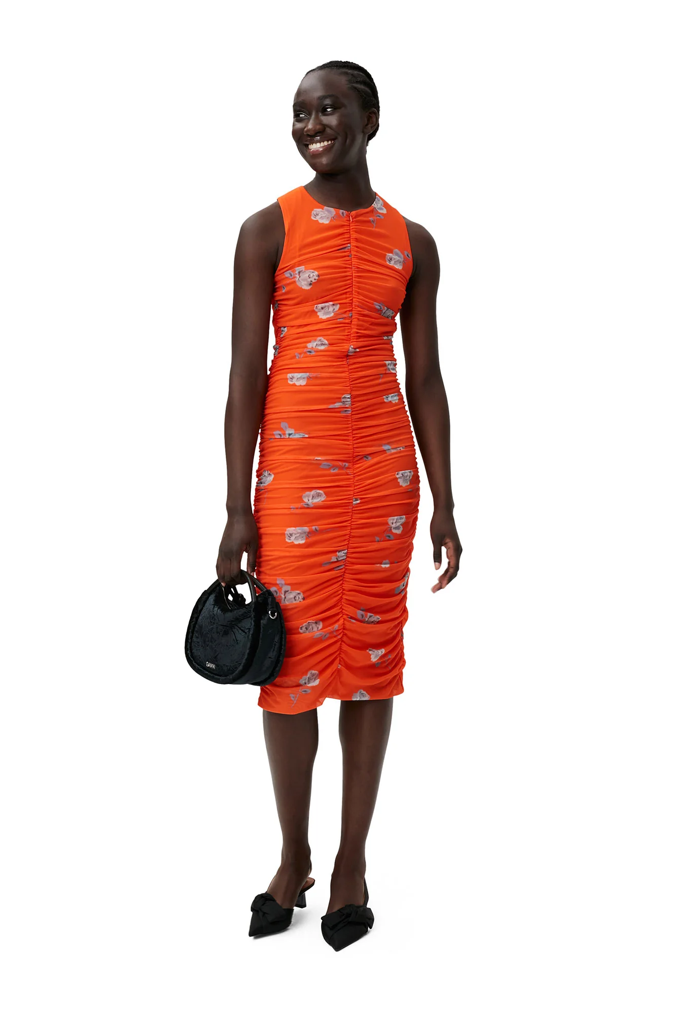 Printed Ruched Mesh Midi Dress | Orangeade - Image 3
