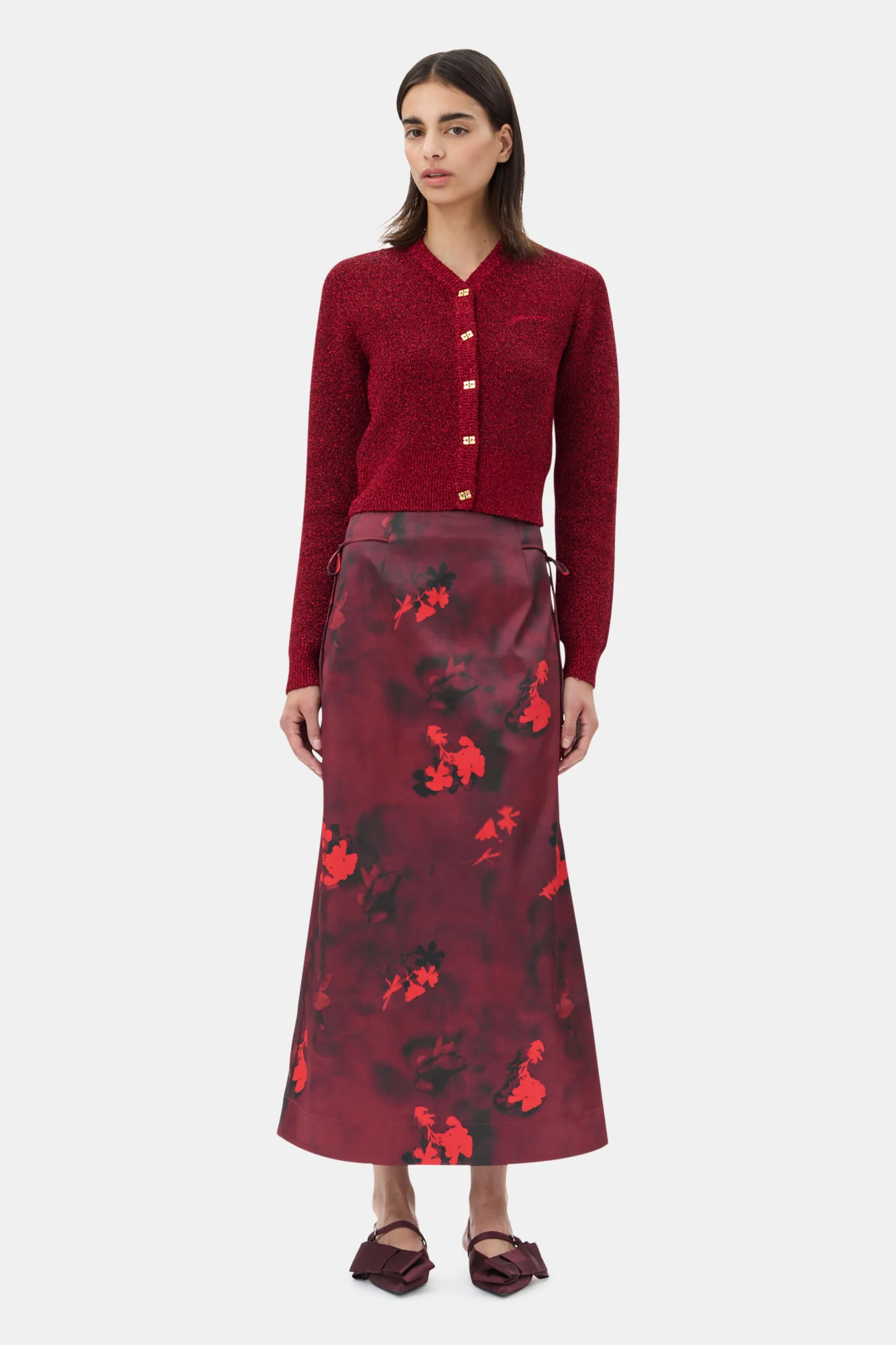Printed Satin Maxi Skirt | Winery - Image 3