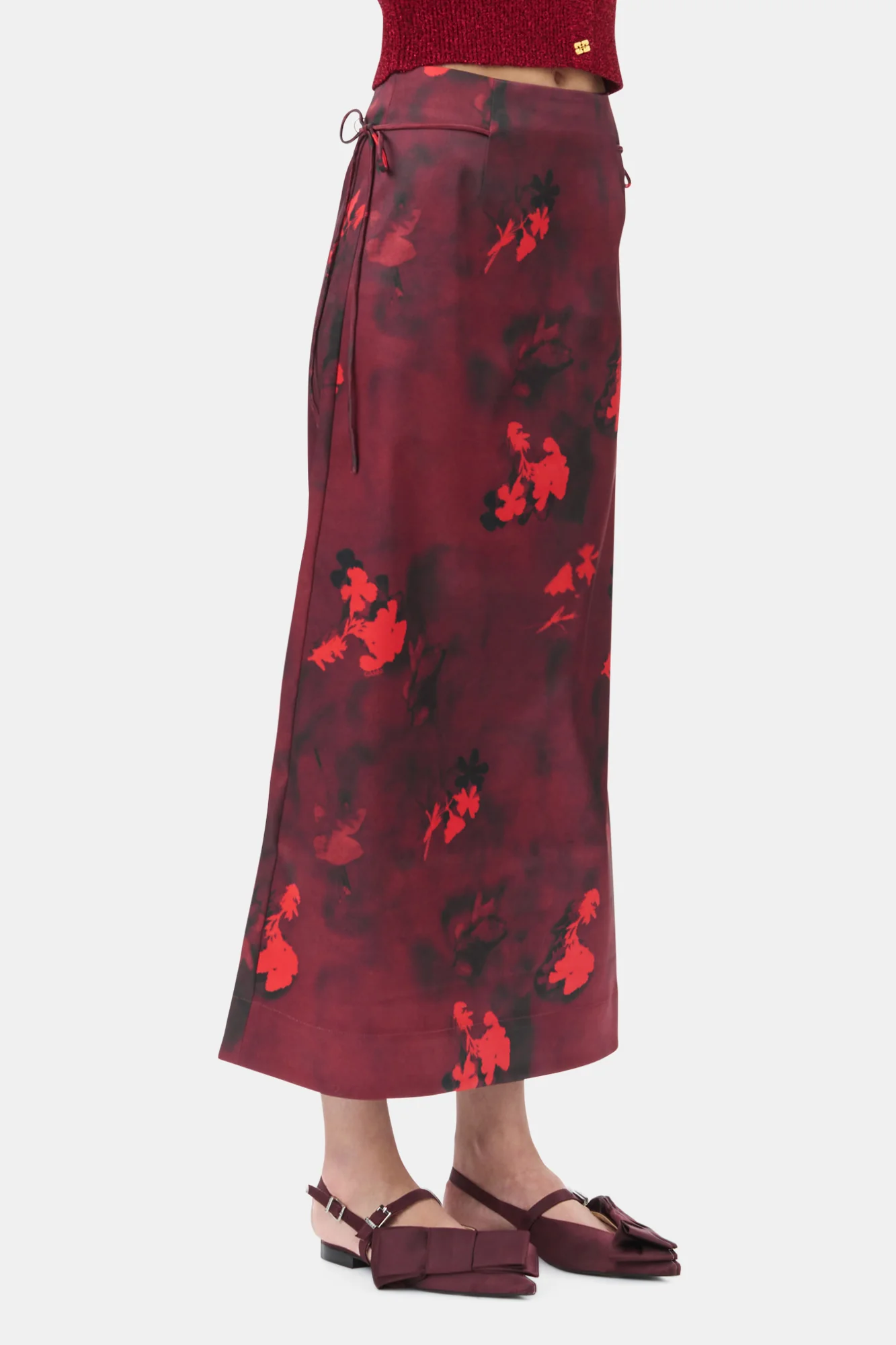 Printed Satin Maxi Skirt | Winery - Image 4