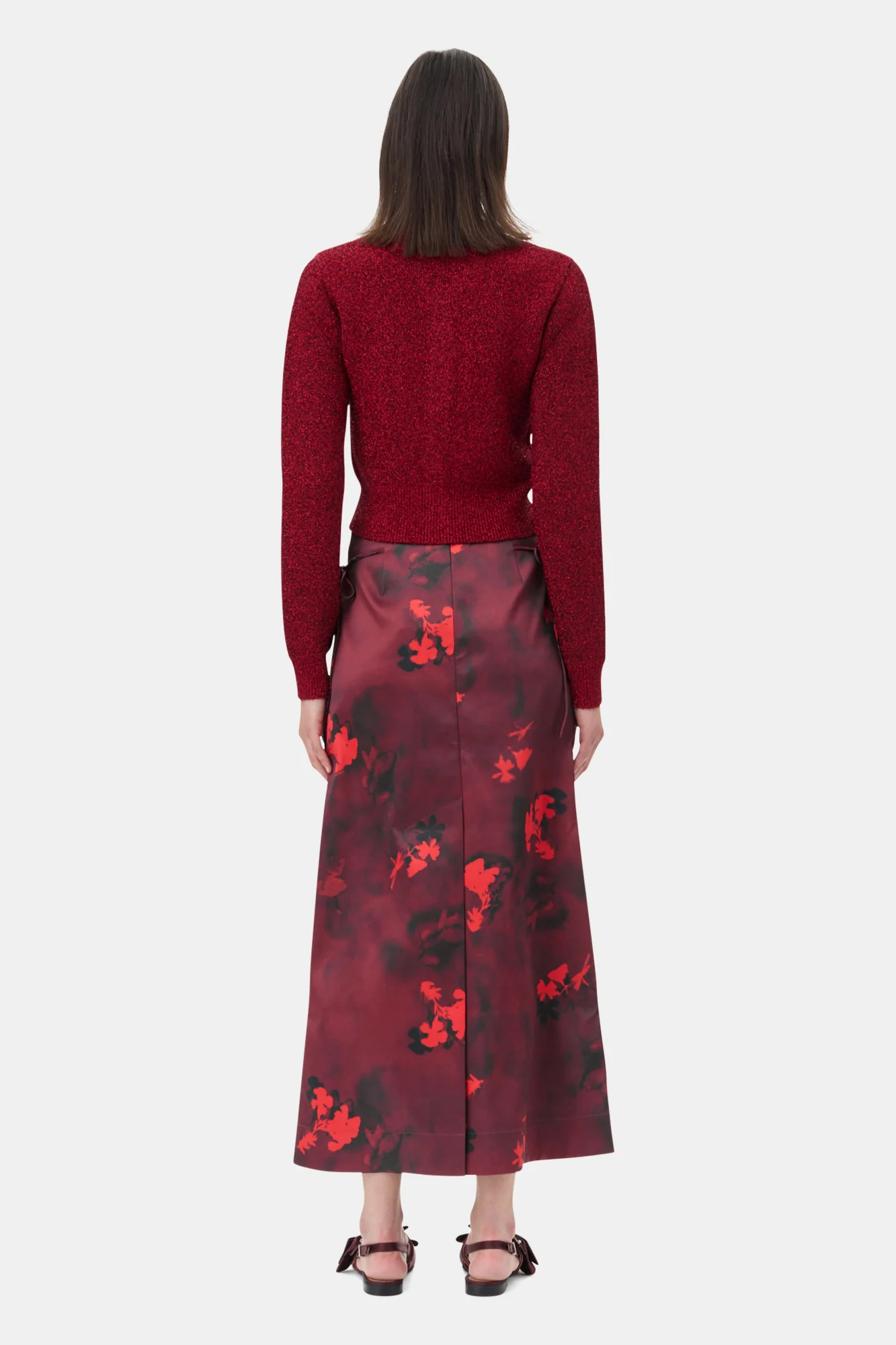 Printed Satin Maxi Skirt | Winery - Image 6
