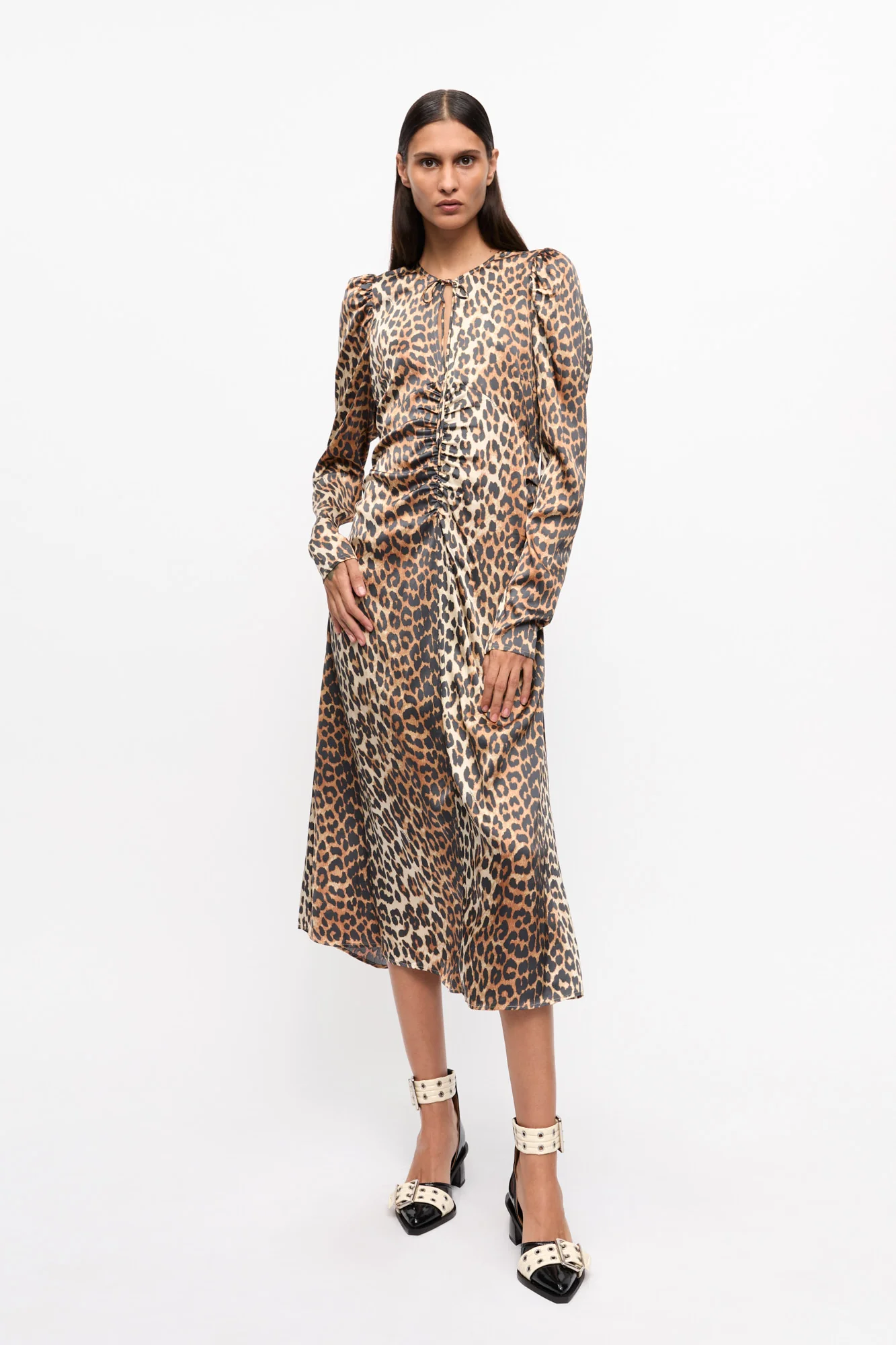 Printed Satin Midi Dress | Leopard - Image 3