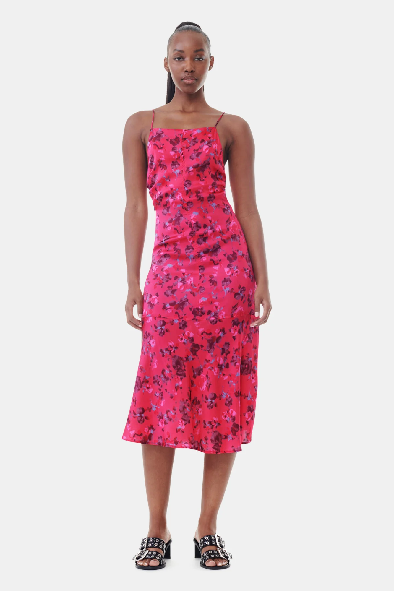 Printed Satin Midi Dress | Raspberry Wine - Image 3