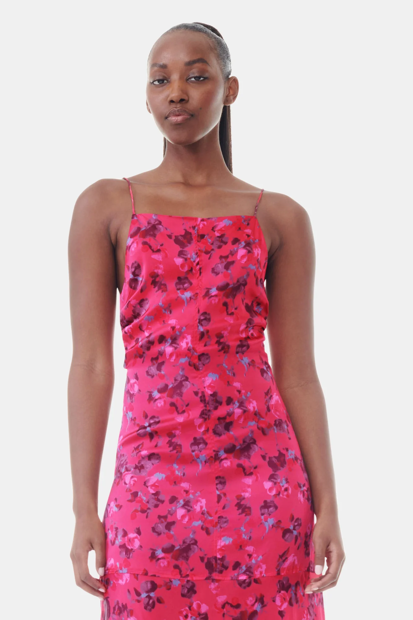 Printed Satin Midi Dress | Raspberry Wine - Image 4