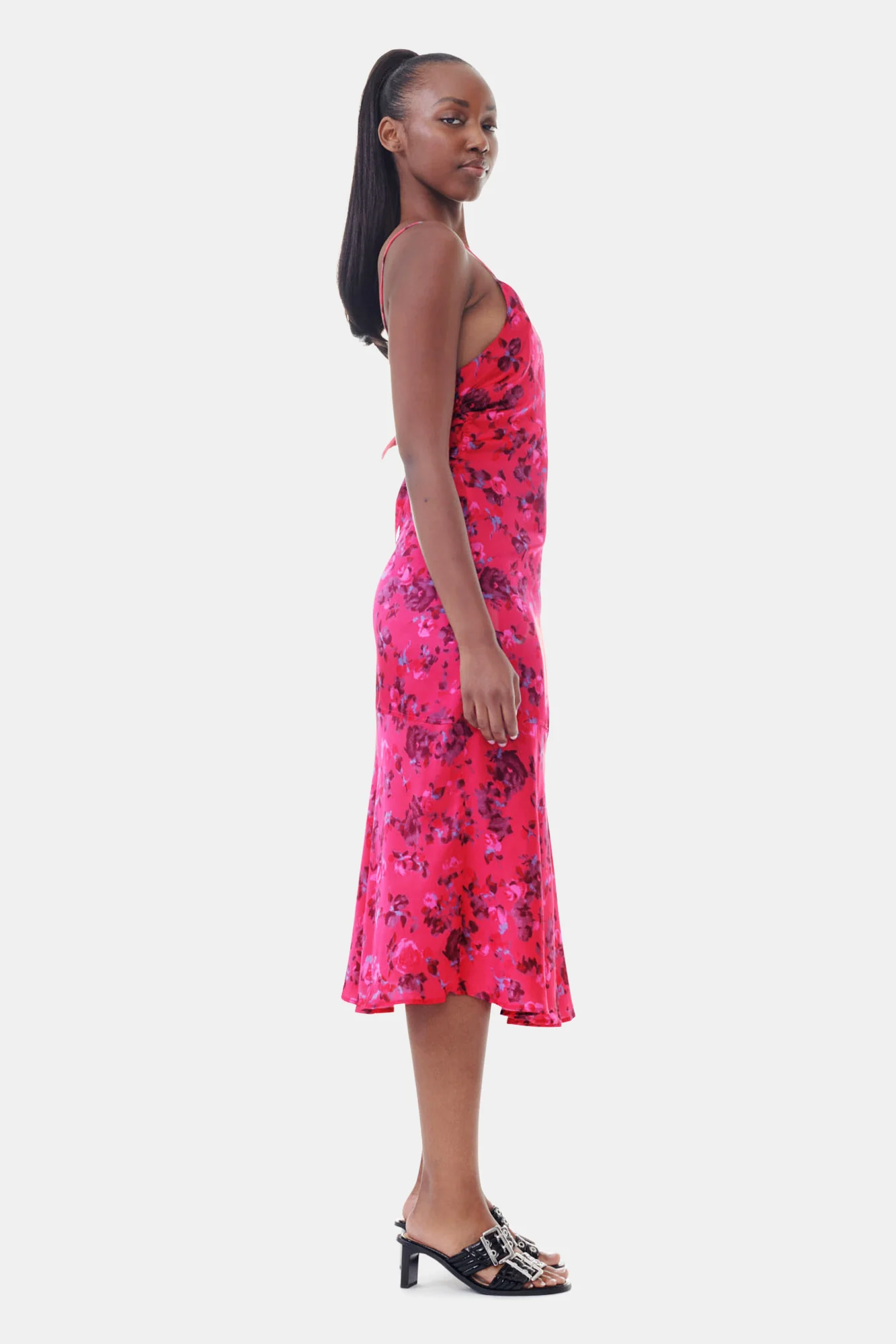 Printed Satin Midi Dress | Raspberry Wine - Image 5