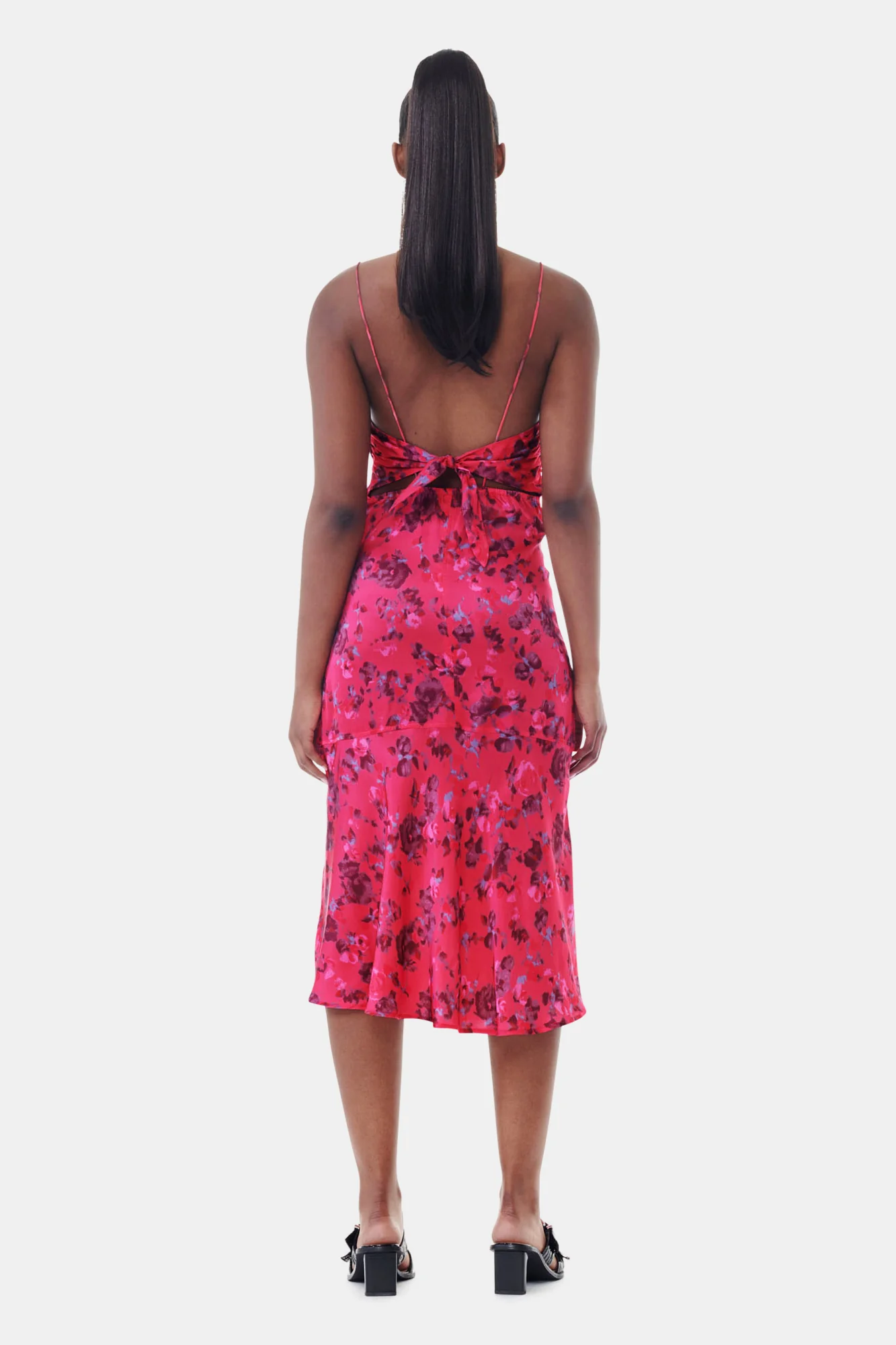 Printed Satin Midi Dress | Raspberry Wine - Image 6