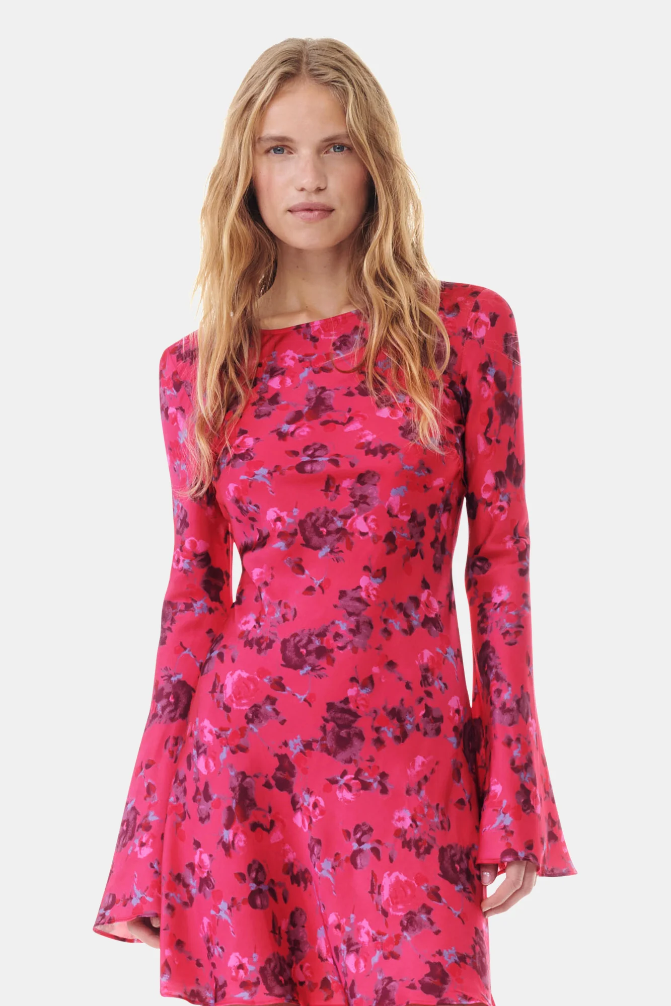Printed Satin Mini Dress | Raspberry Wine - Image 4
