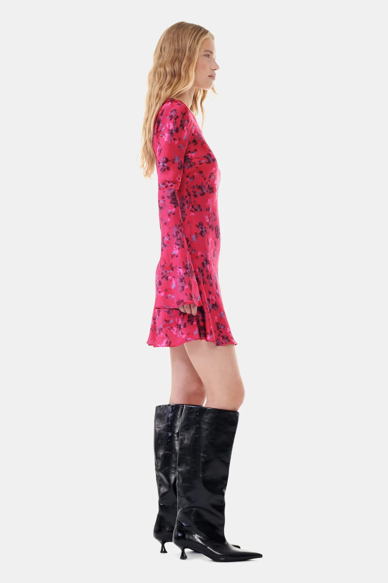 Printed Satin Mini Dress | Raspberry Wine - Image 5