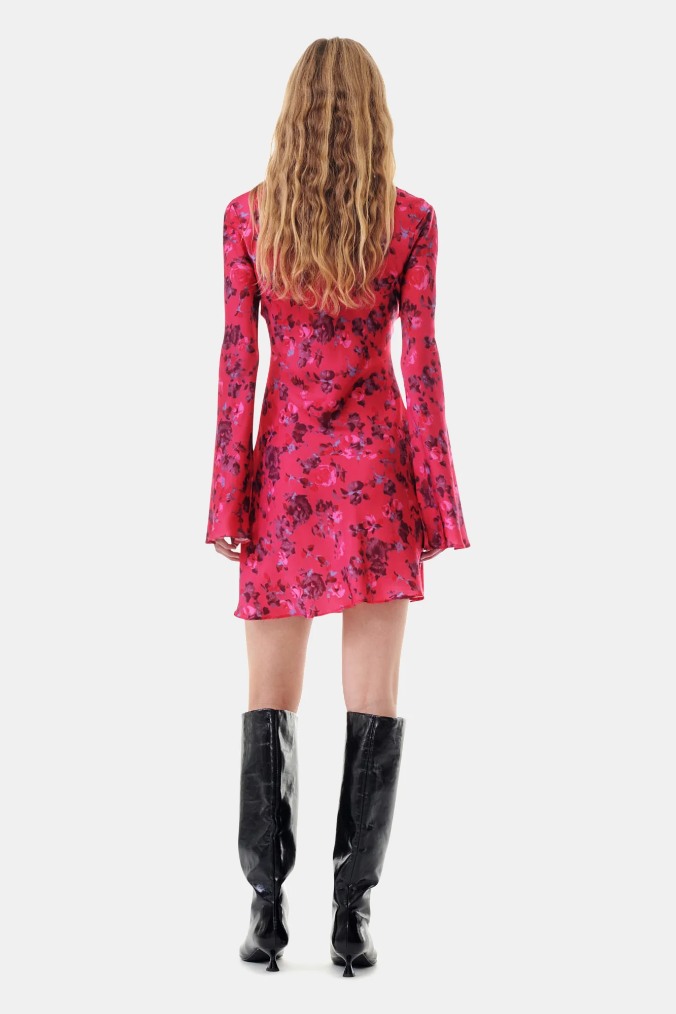 Printed Satin Mini Dress | Raspberry Wine - Image 6