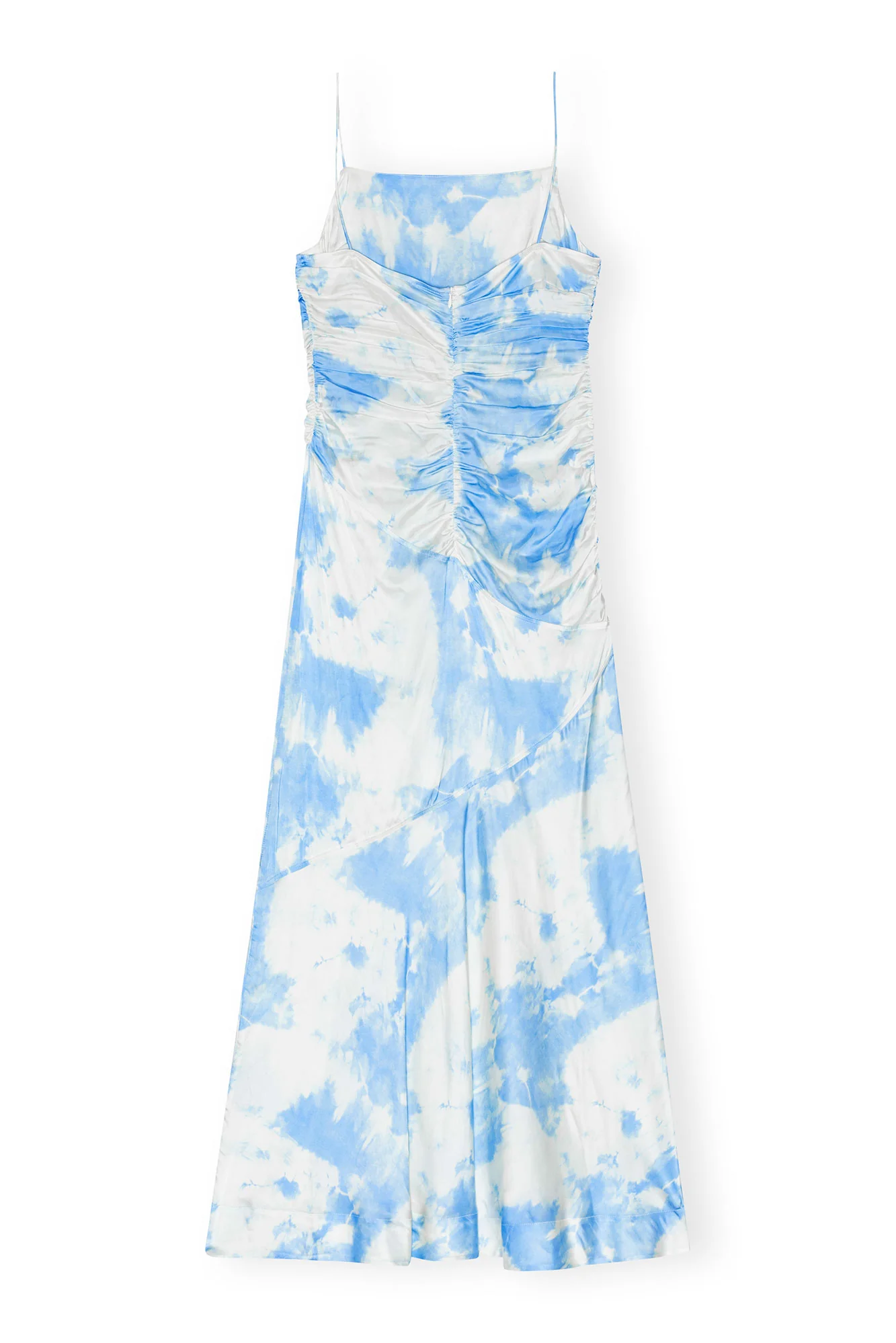 Printed Satin Ruched Long Slip Dress | Powder Blue - Image 2