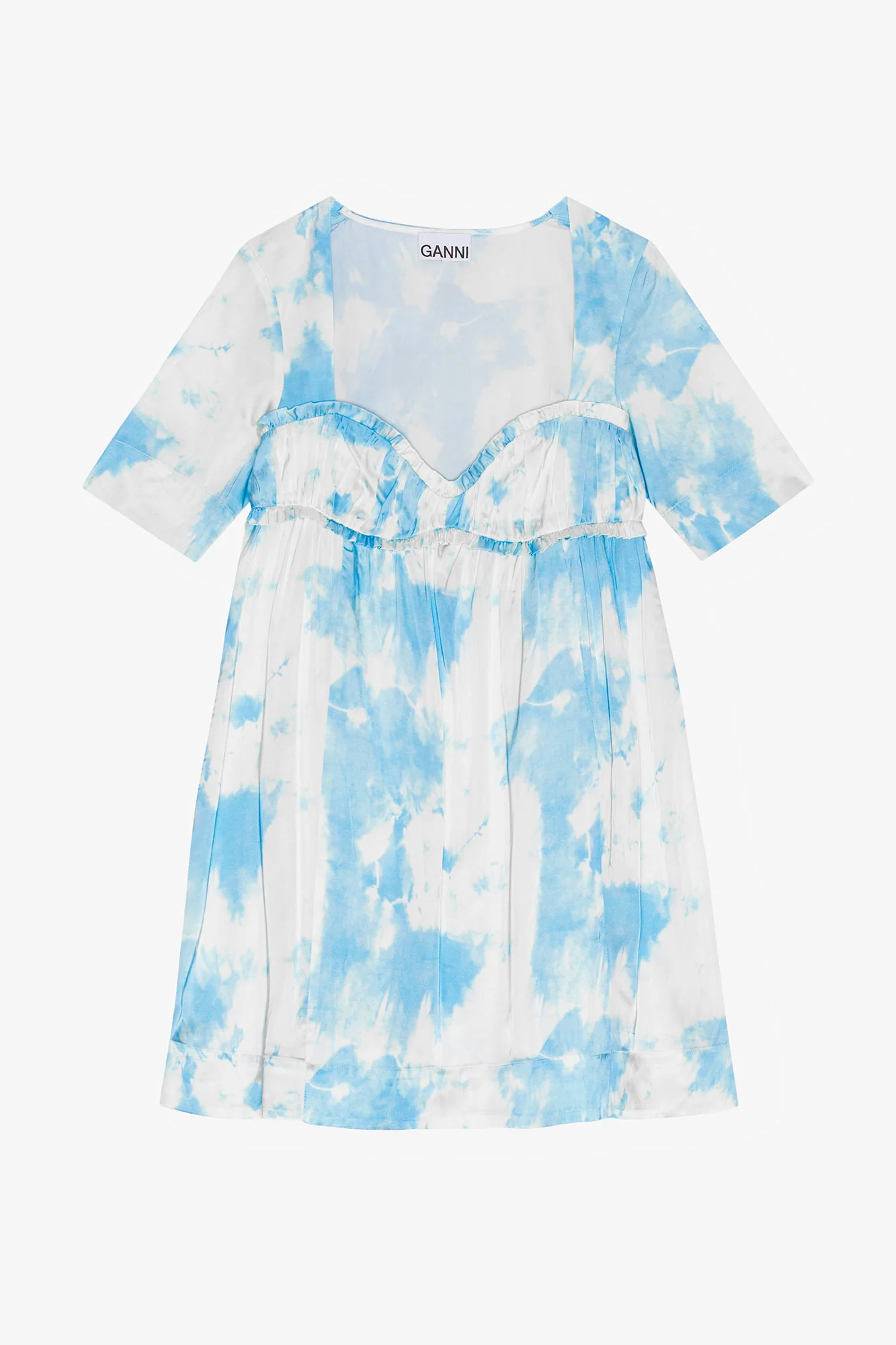 Printed Satin Short Sleeve Mini Dress | Powder Blue