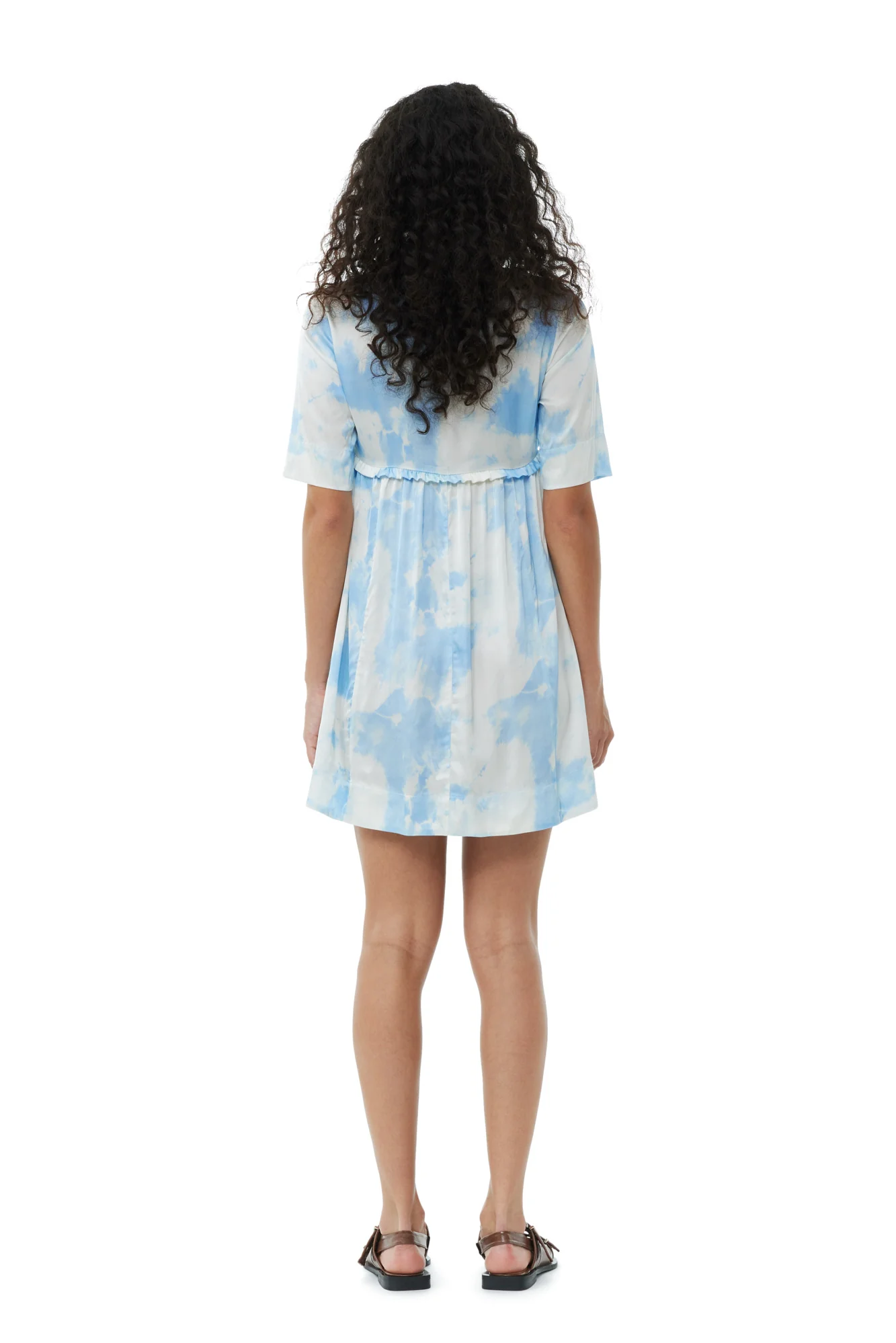 Printed Satin Short Sleeve Mini Dress | Powder Blue - Image 6