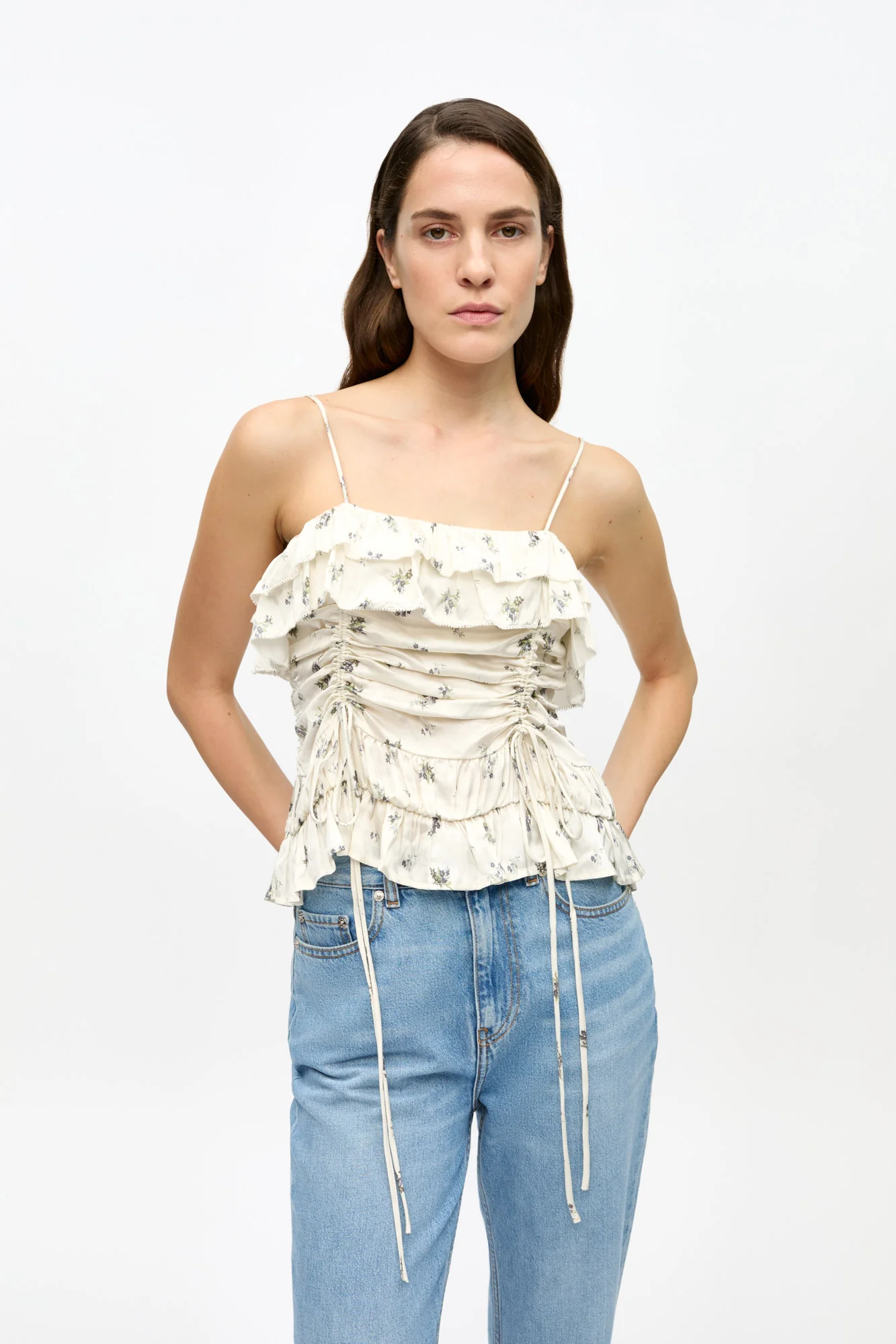 Printed Satin Slip Top | Egret - Image 3