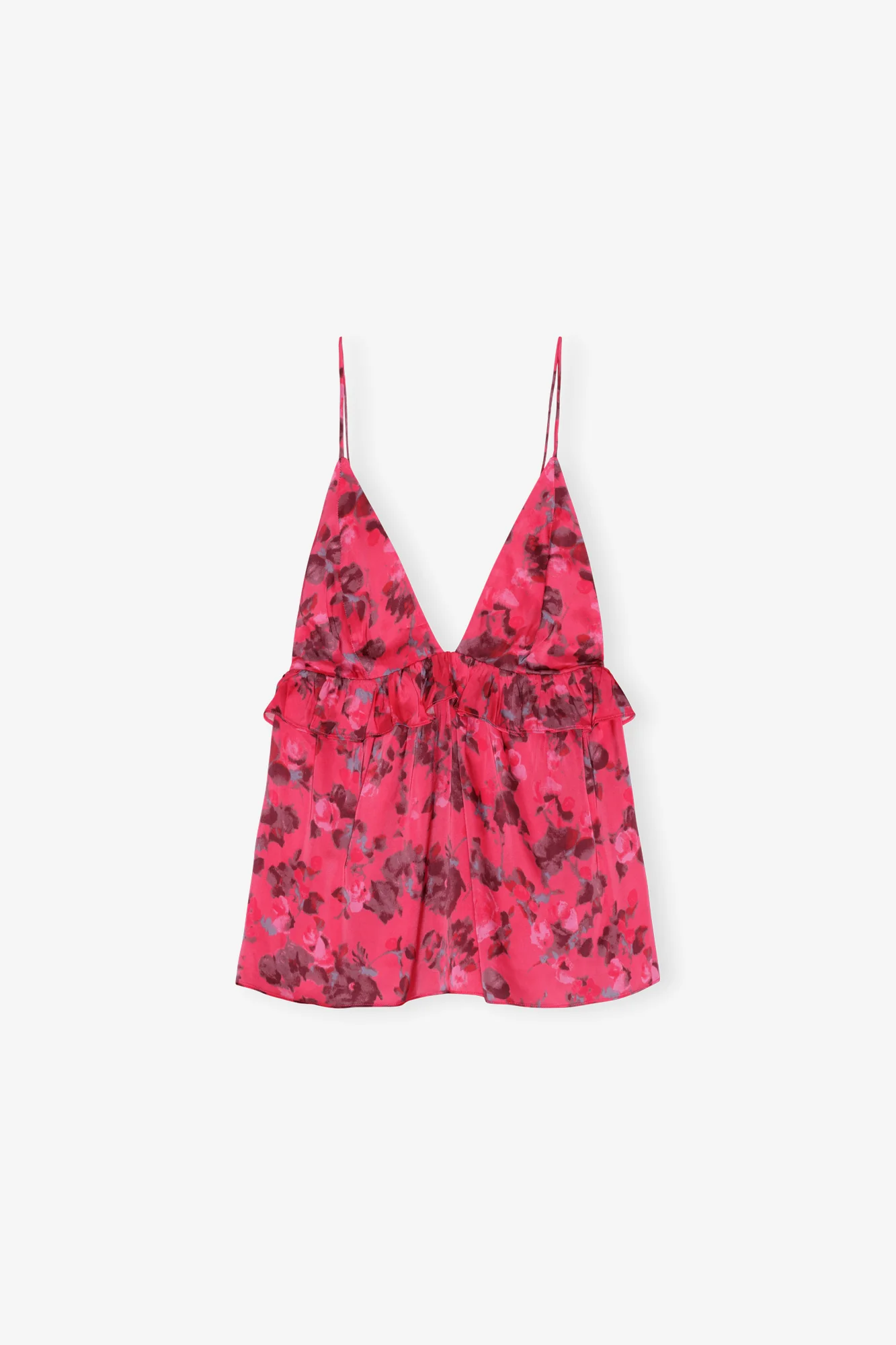 Printed Satin Strap Top | Raspberry Wine