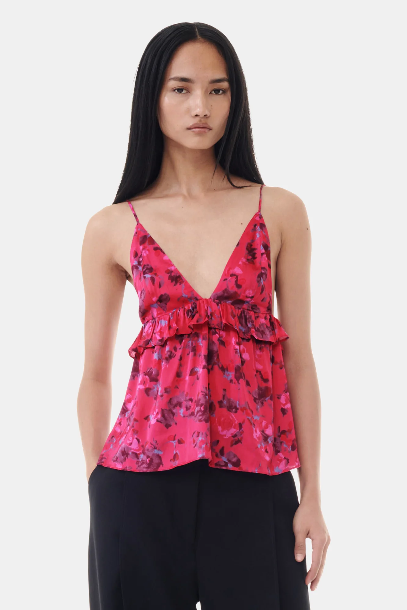 Printed Satin Strap Top | Raspberry Wine - Image 3