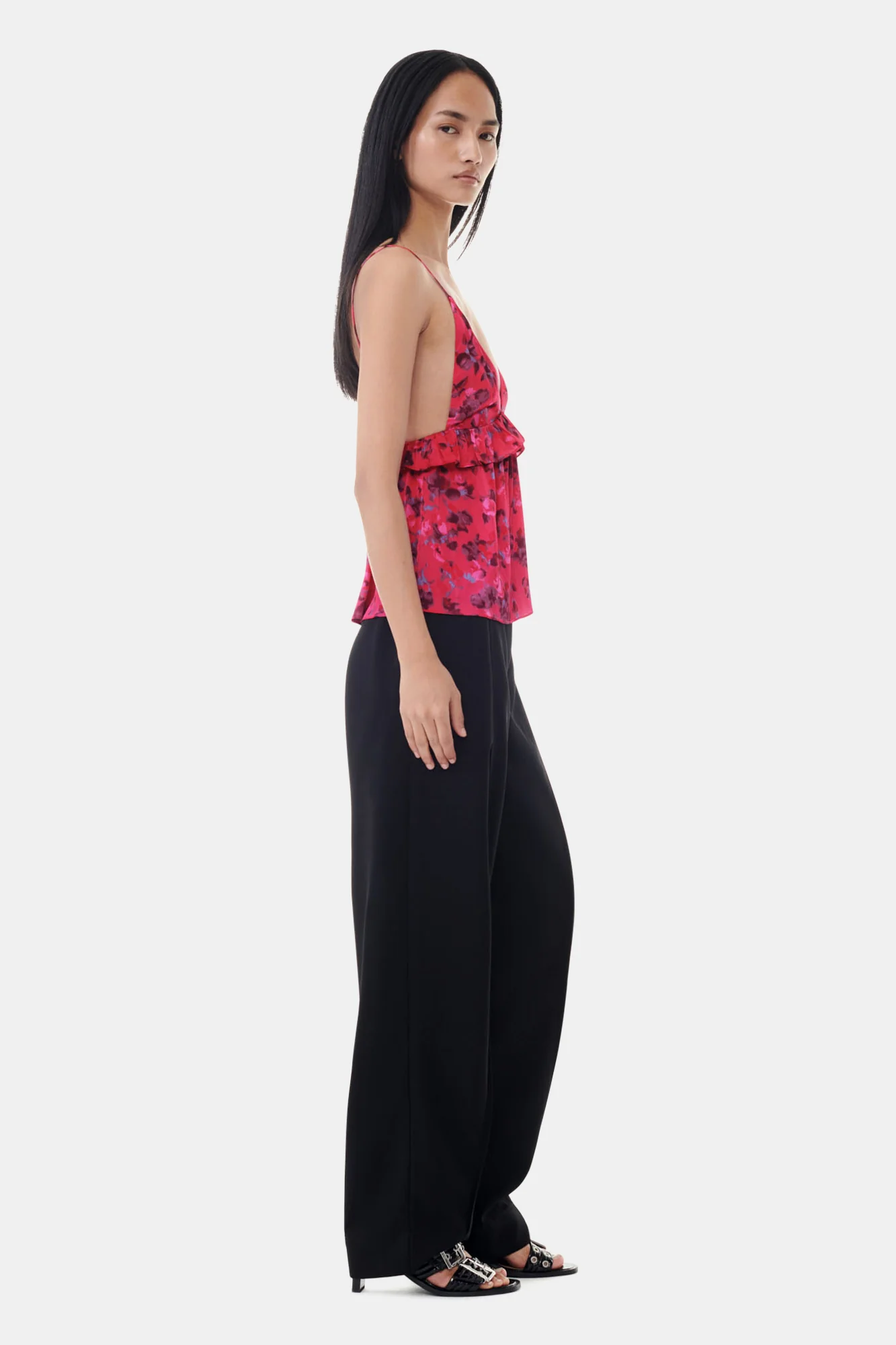 Printed Satin Strap Top | Raspberry Wine - Image 5