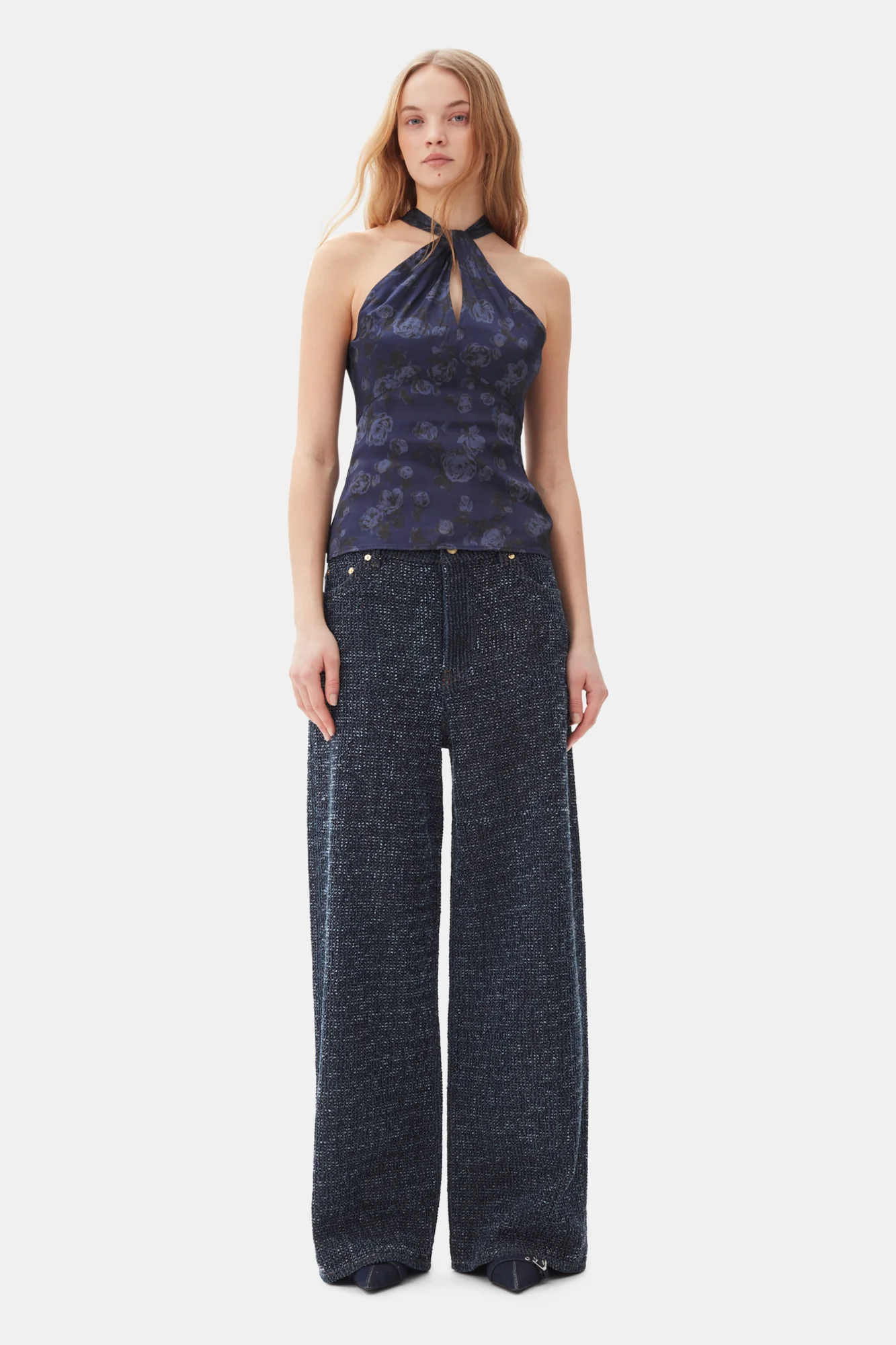 Printed Satin Top | Peacoat - Image 4