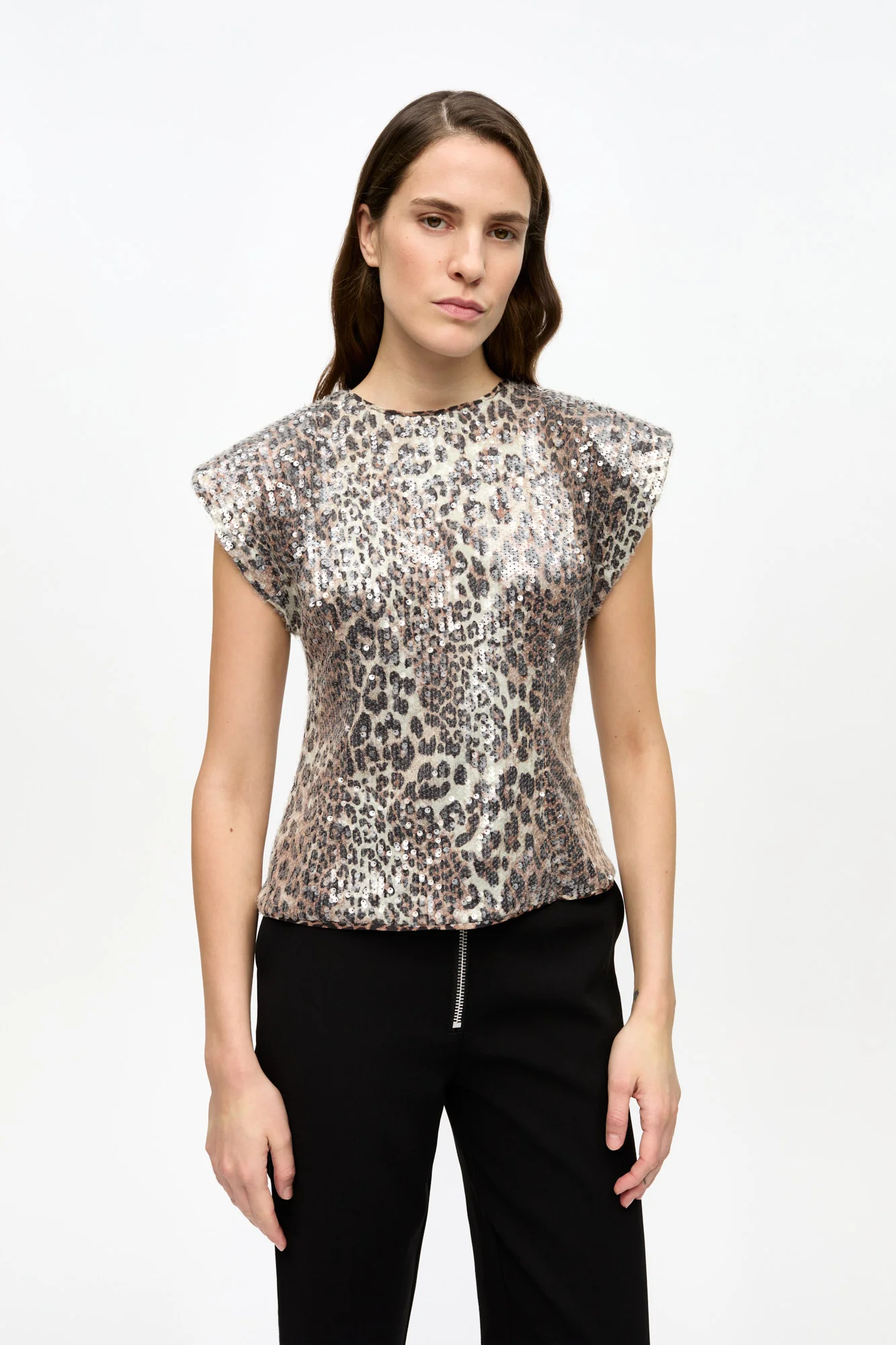 Printed Stretch Sequins Blouse | Leopard - Image 3
