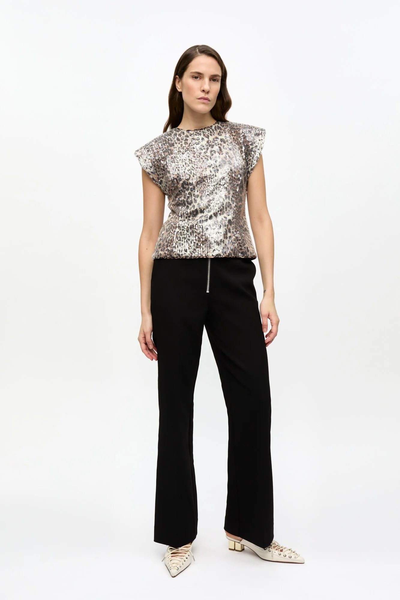 Printed Stretch Sequins Blouse | Leopard - Image 4