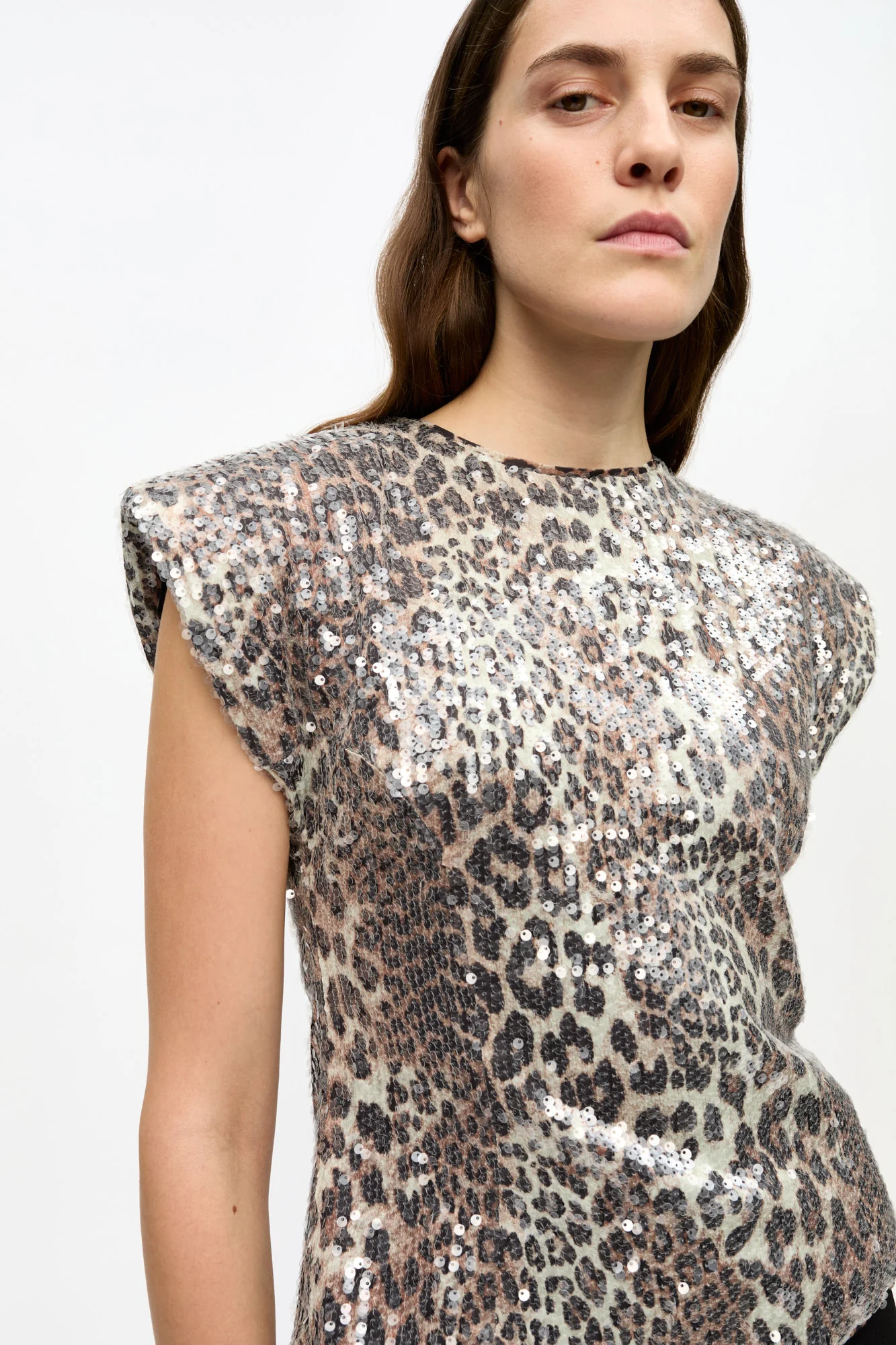 Printed Stretch Sequins Blouse | Leopard - Image 6