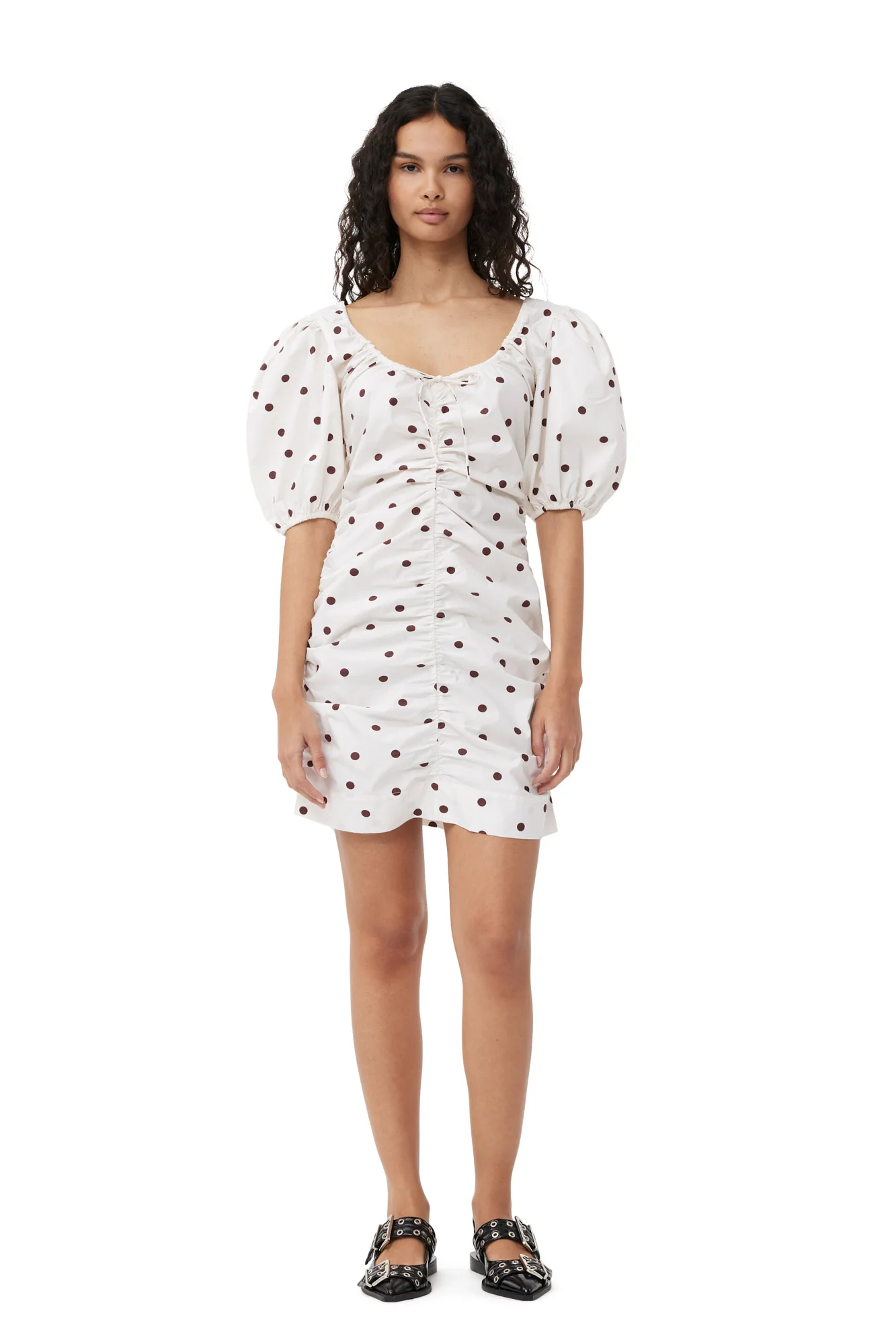 Printed U-neck Mini Dress | Egret - Image 3
