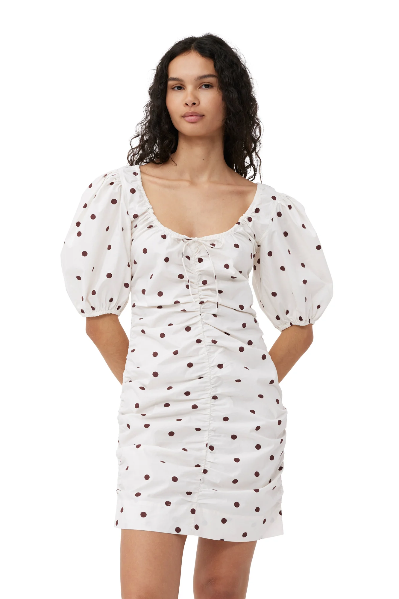Printed U-neck Mini Dress | Egret - Image 6