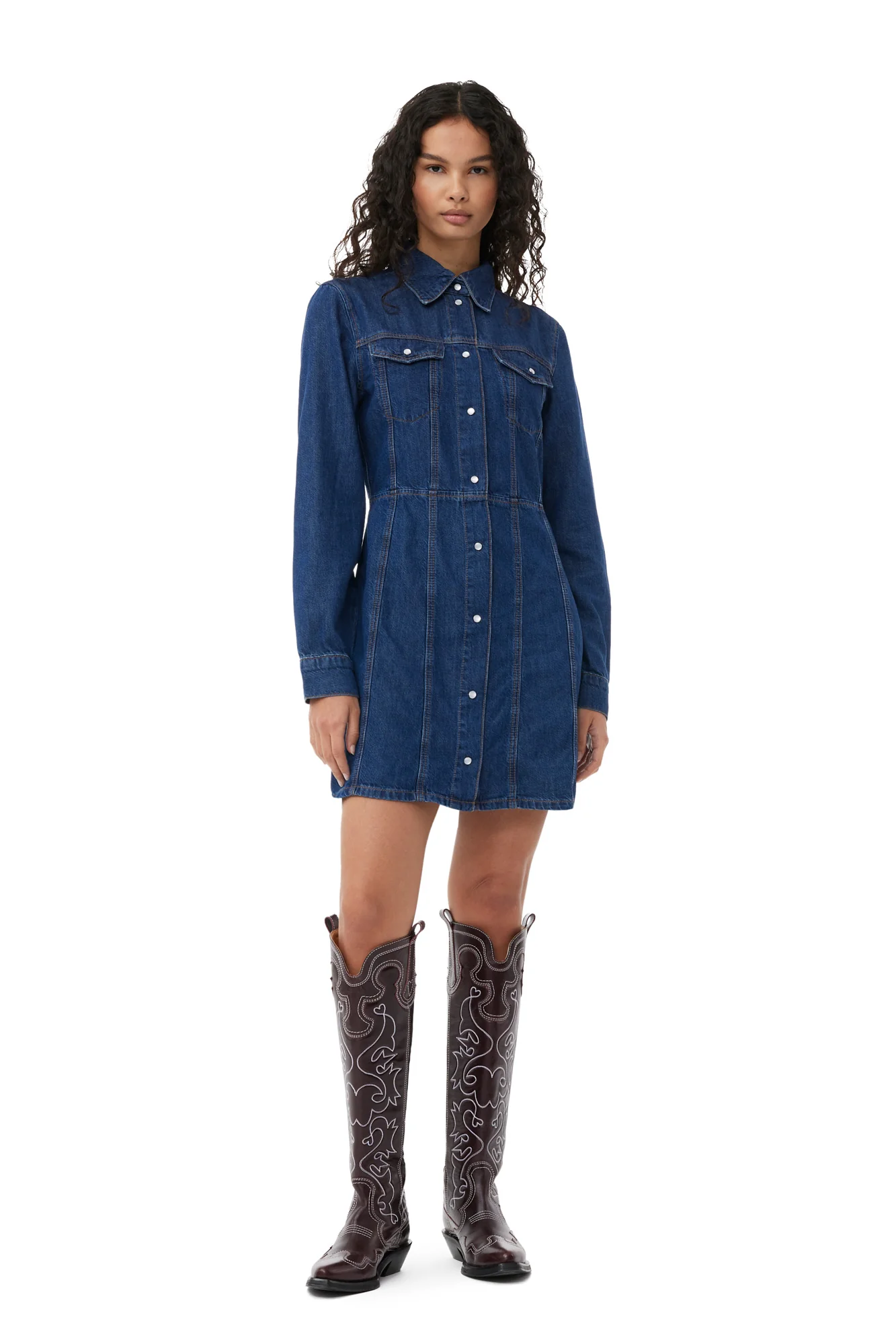 Re-Cut Denim Mini Dress | Mid Blue Stone - Image 3