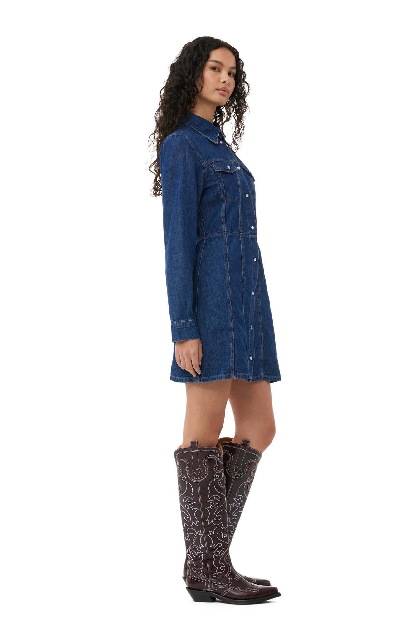 Re-Cut Denim Mini Dress | Mid Blue Stone - Image 5