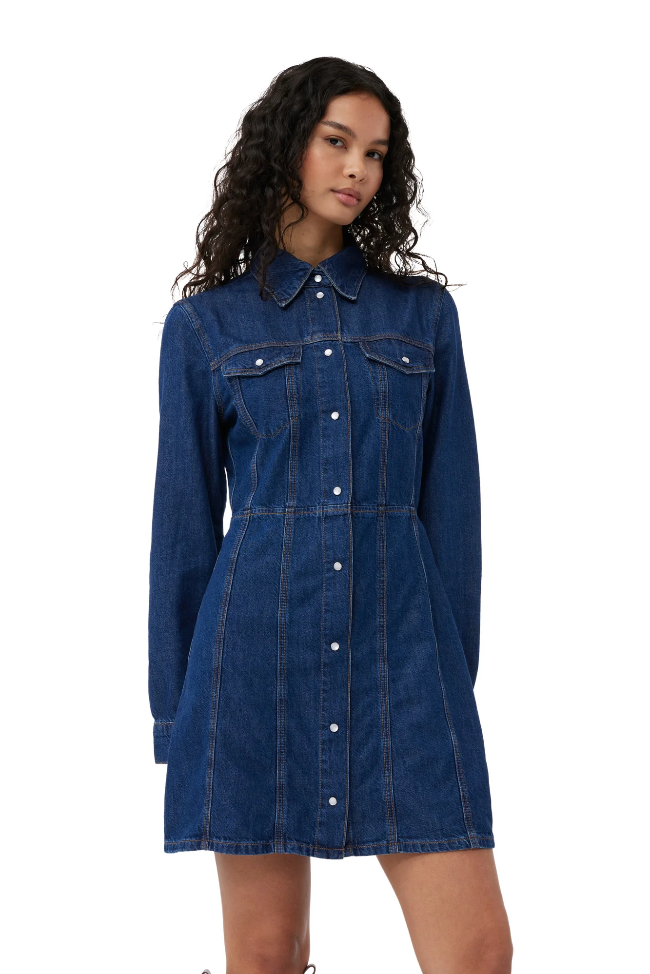 Re-Cut Denim Mini Dress | Mid Blue Stone - Image 6