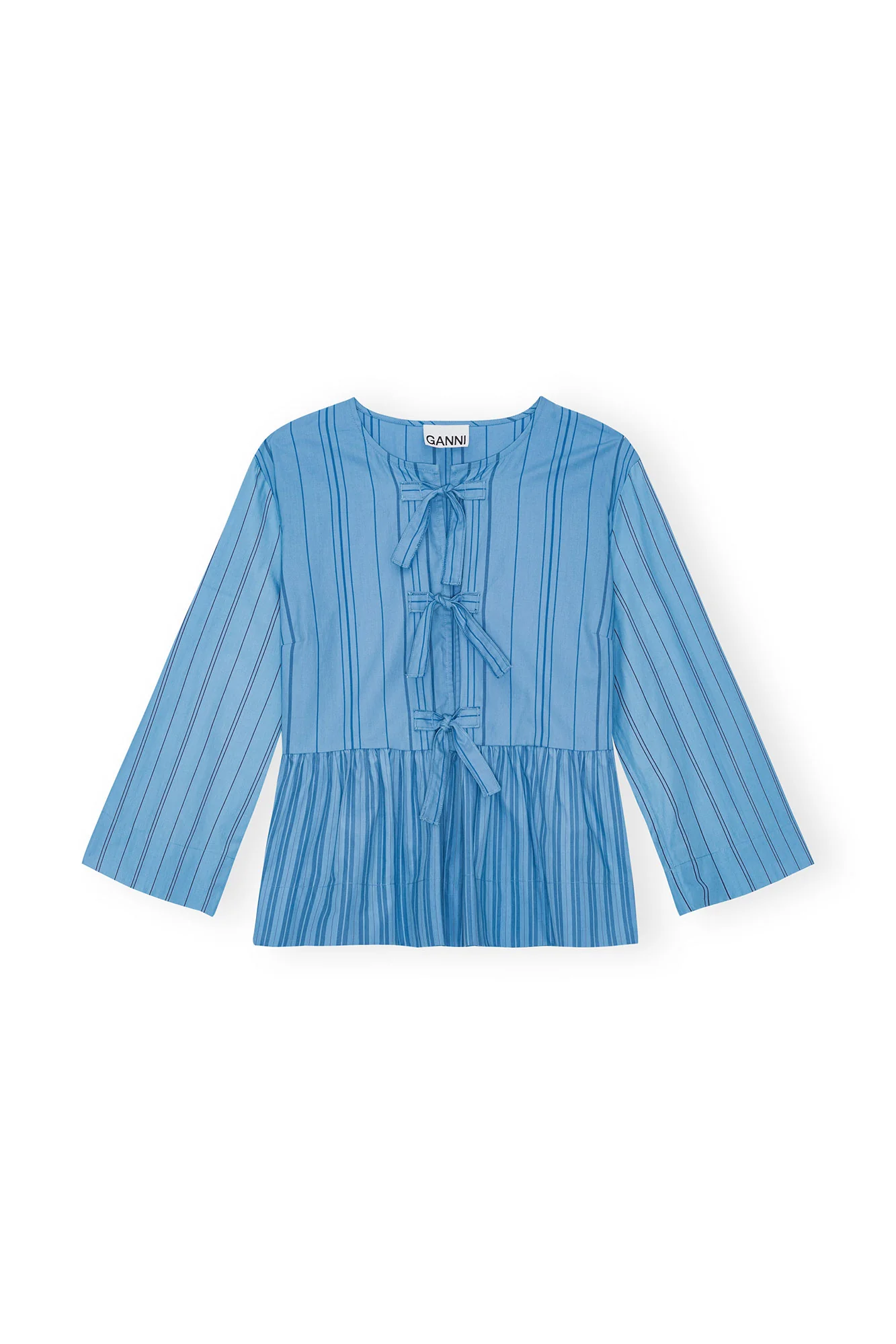 Re-cut Striped Cotton Peplum Blouse | Silver Lake Blue