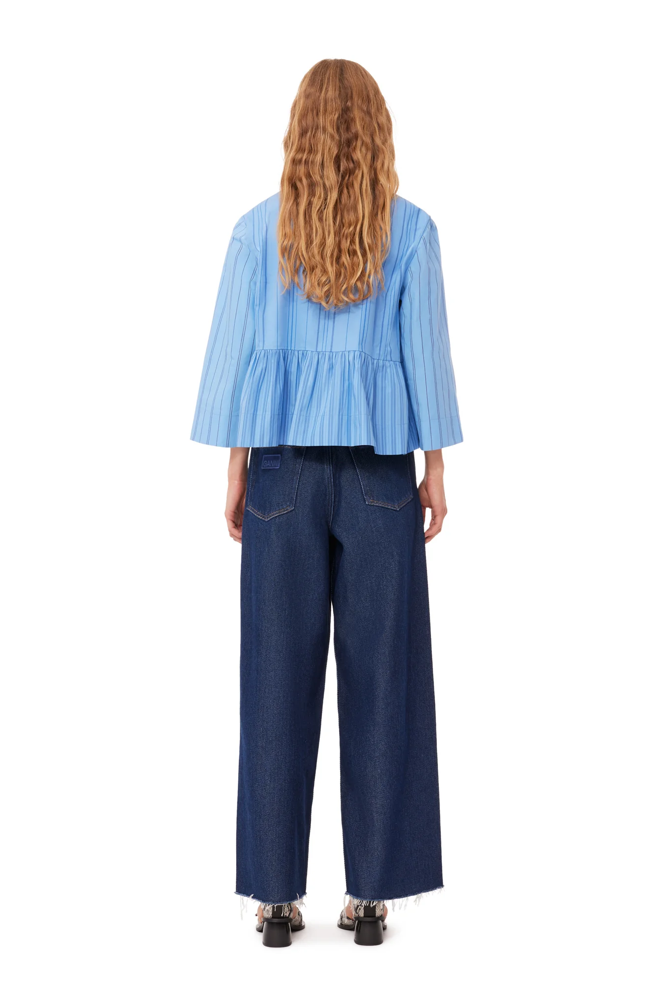 Re-cut Striped Cotton Peplum Blouse | Silver Lake Blue - Image 5