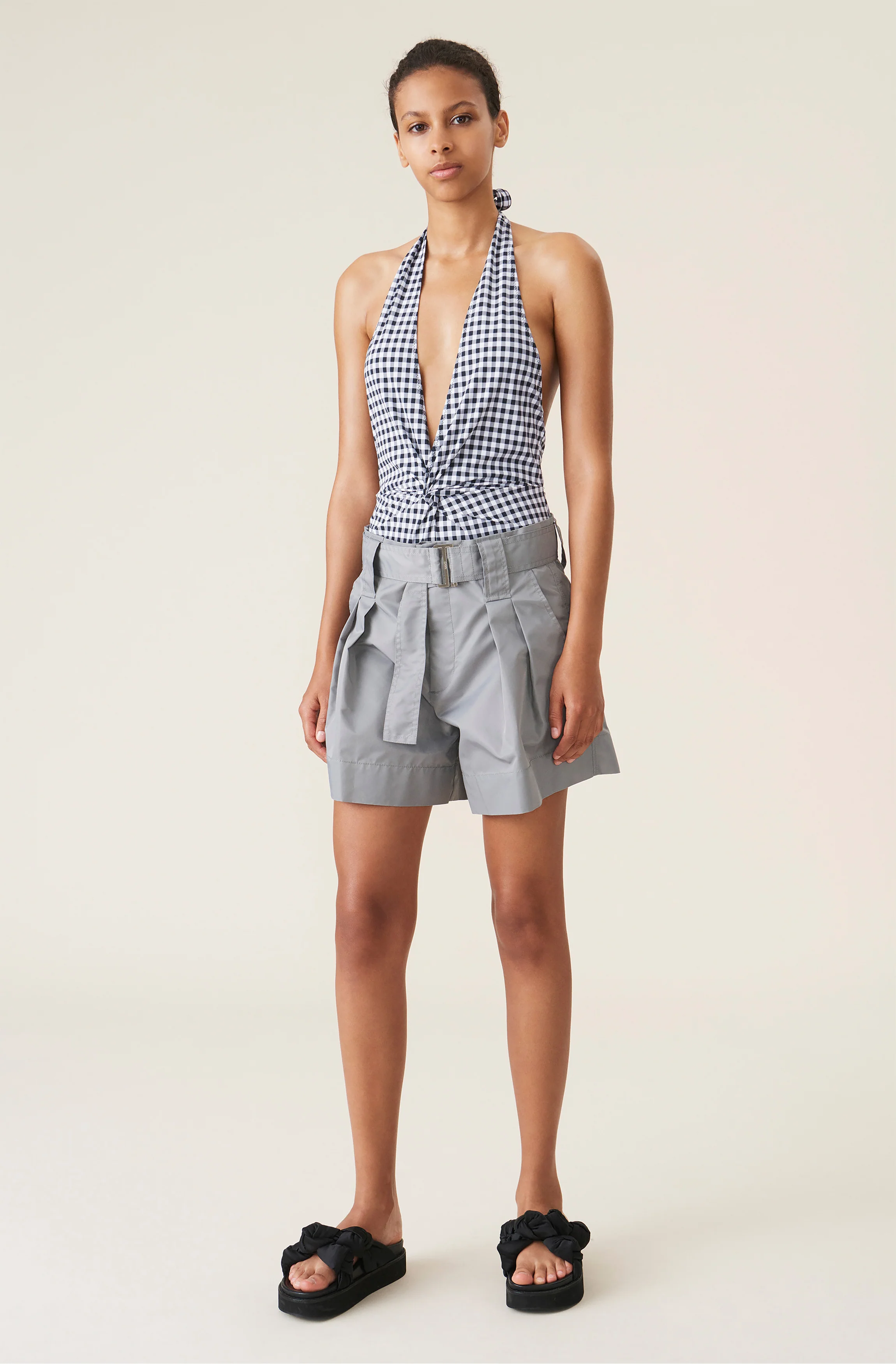 Recycled Check Front Twist Swimsuit | Black - Image 2