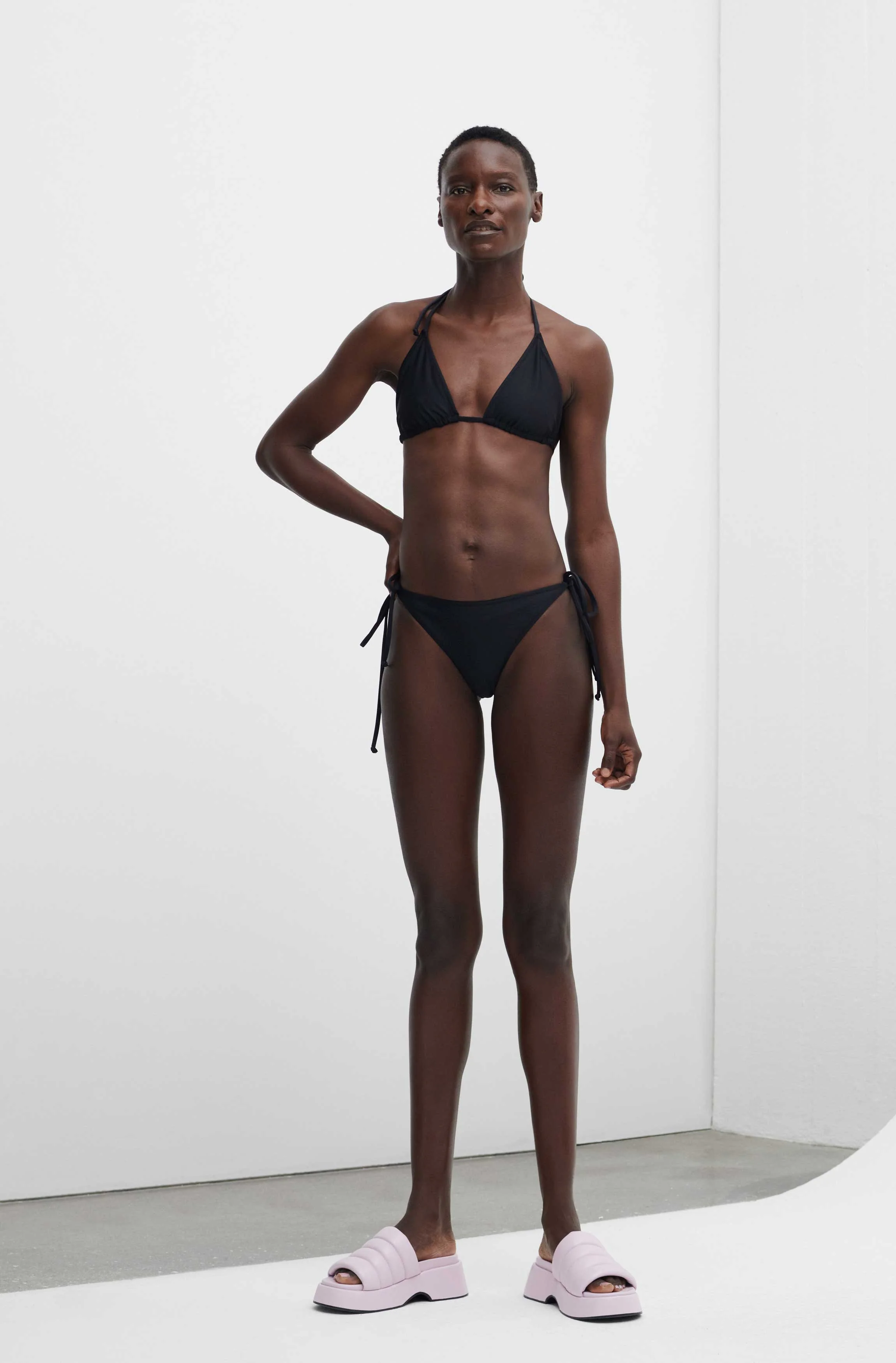 Recycled Core Solid String Bikini Briefs | Black - Image 3
