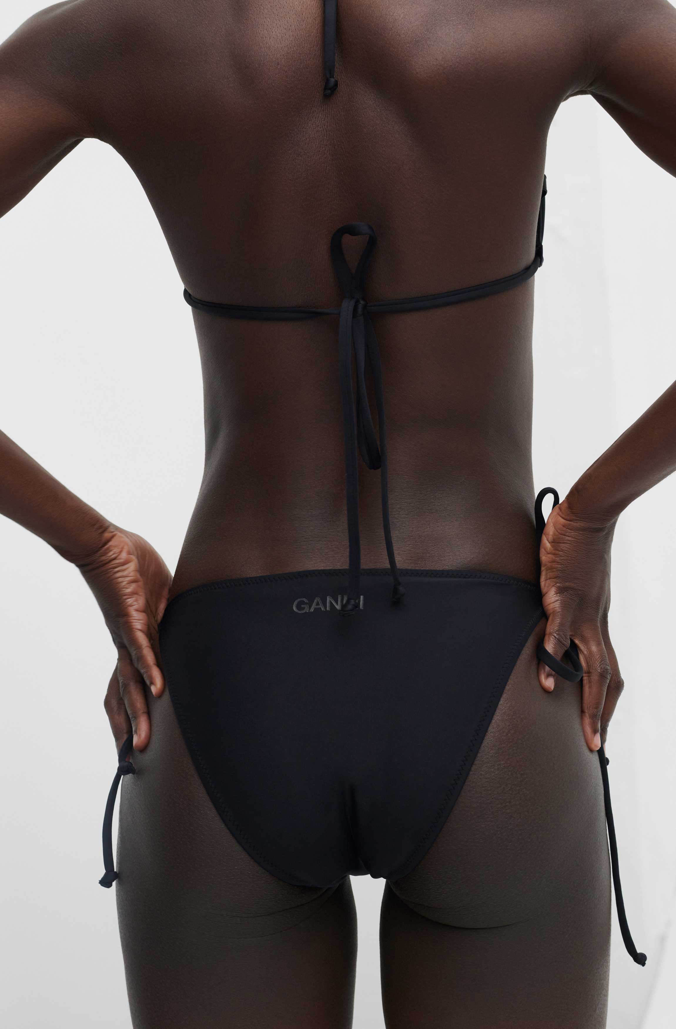 Recycled Core Solid String Bikini Briefs | Black - Image 5