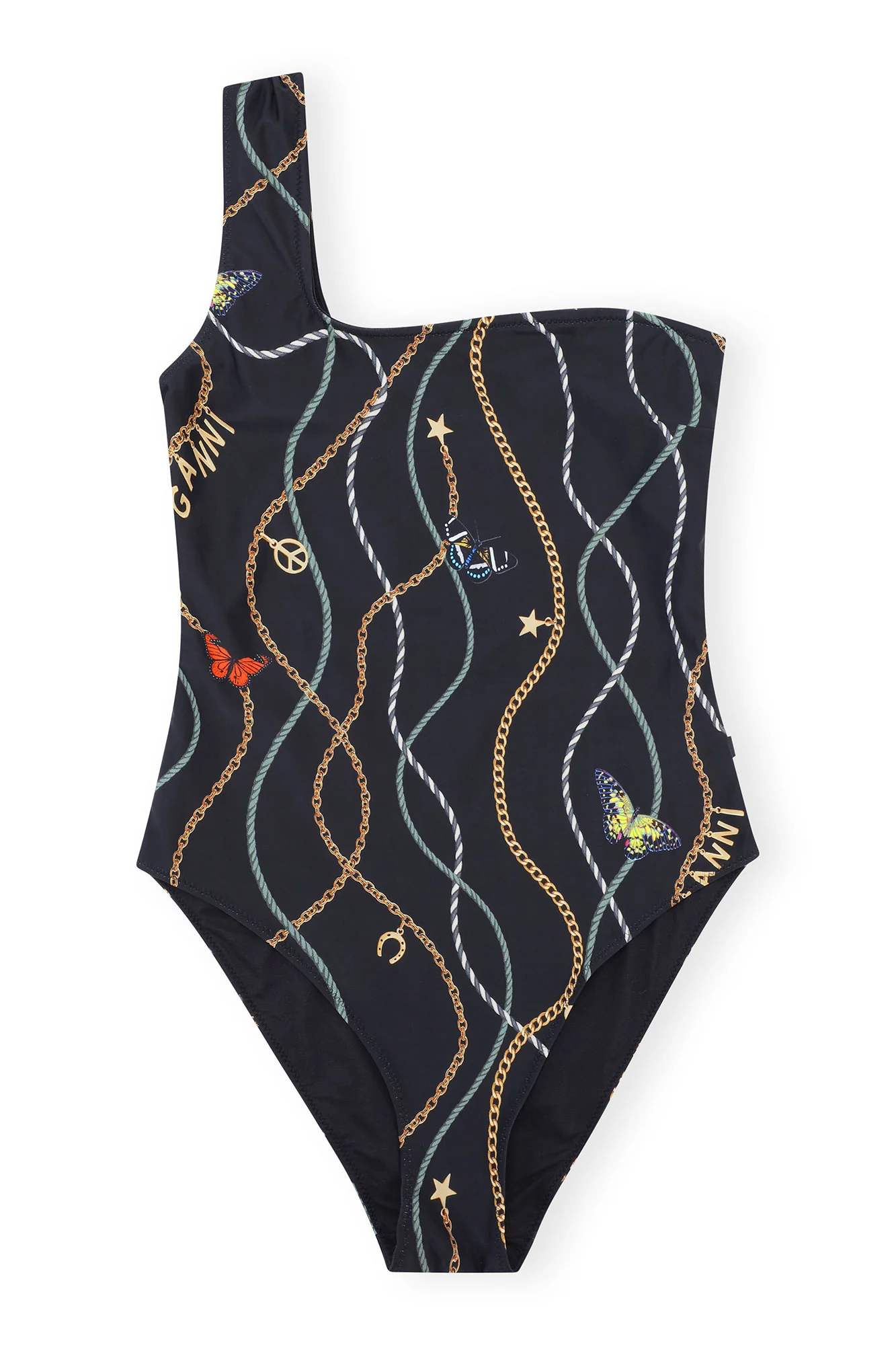 Recycled Printed One Shoulder Swimsuit | Black