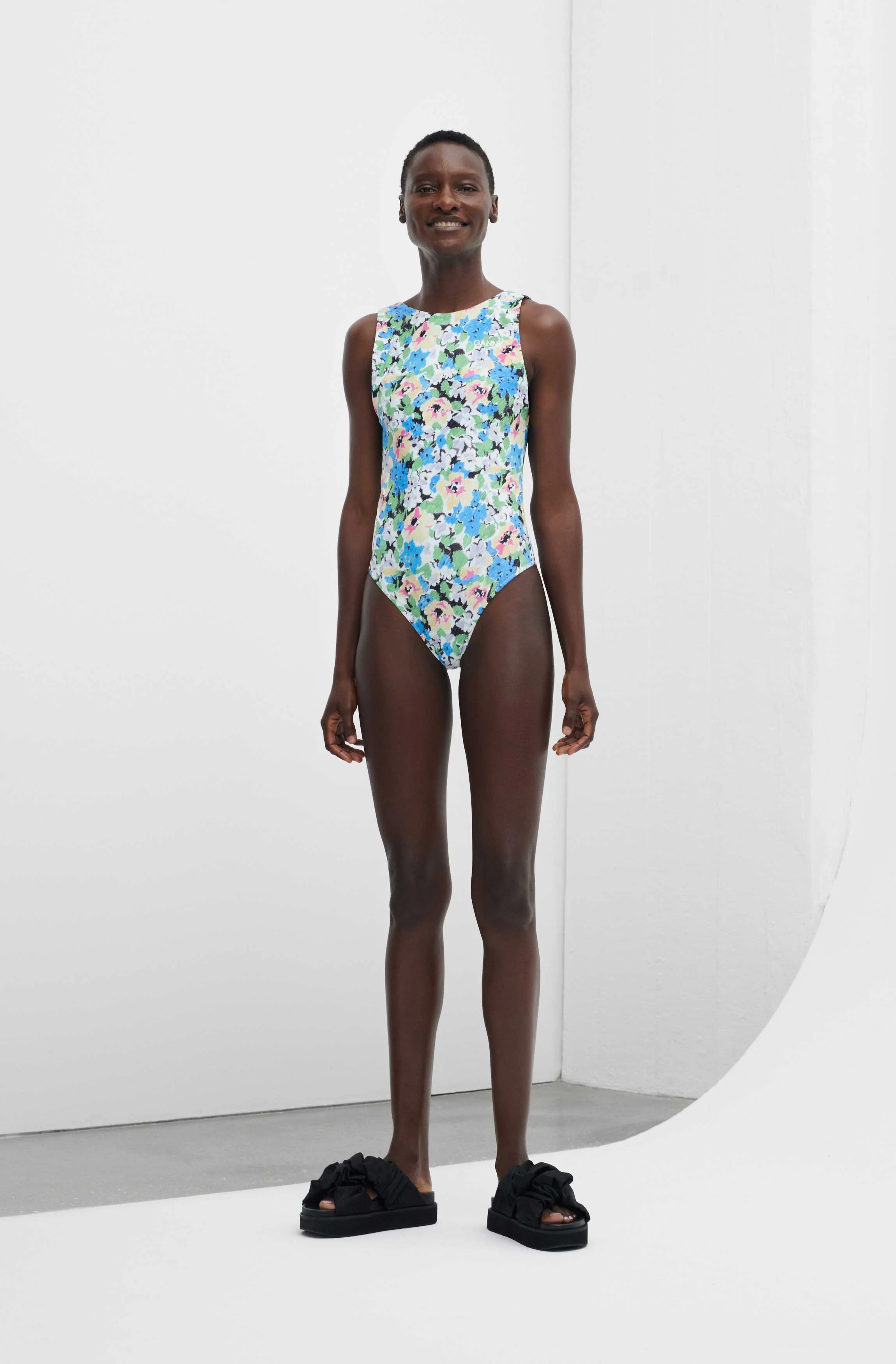 Recycled Printed Recycled Printed Back Twist Swimsuit | Floral Azure Blue - Image 4