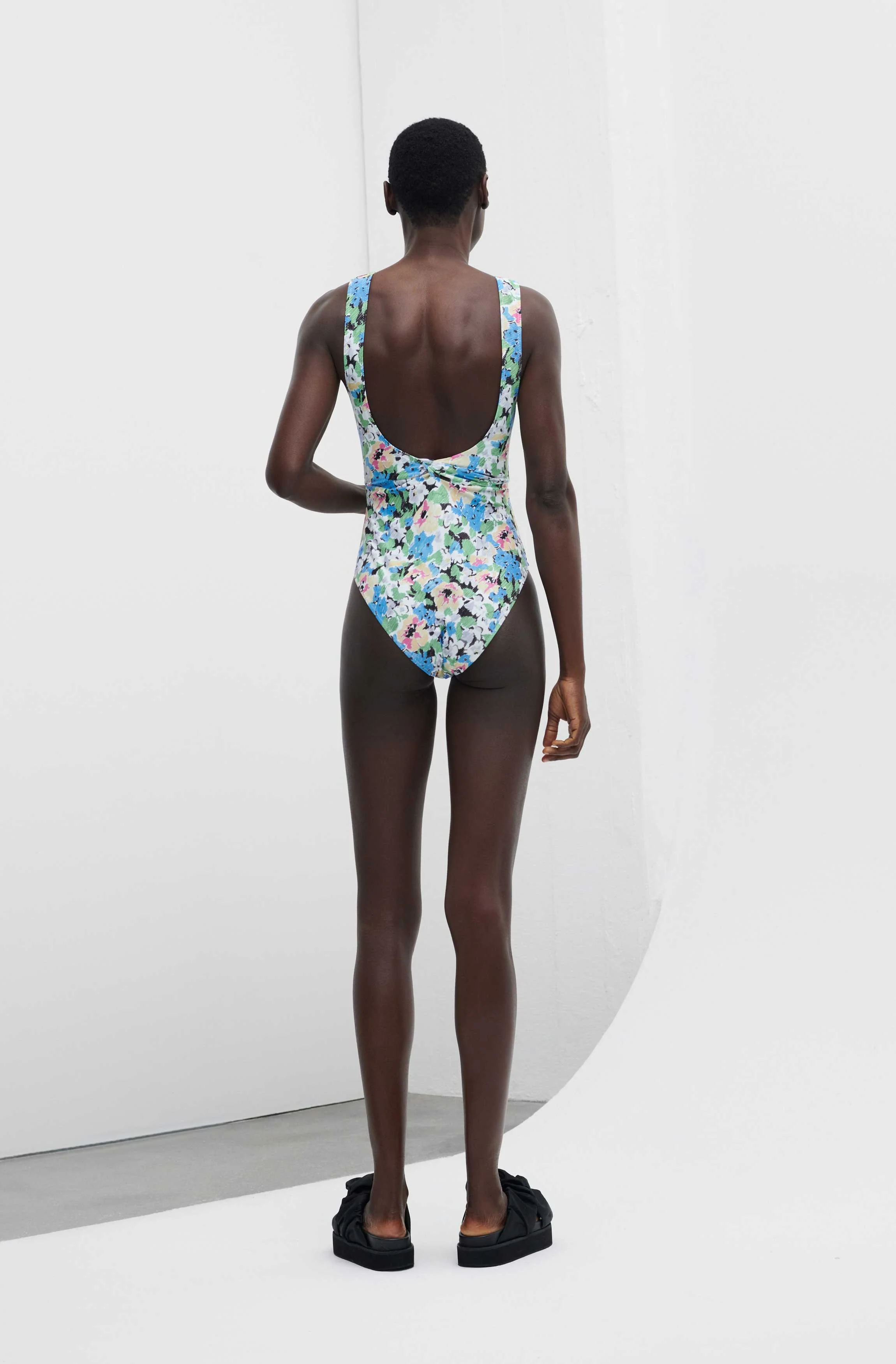 Recycled Printed Recycled Printed Back Twist Swimsuit | Floral Azure Blue - Image 5