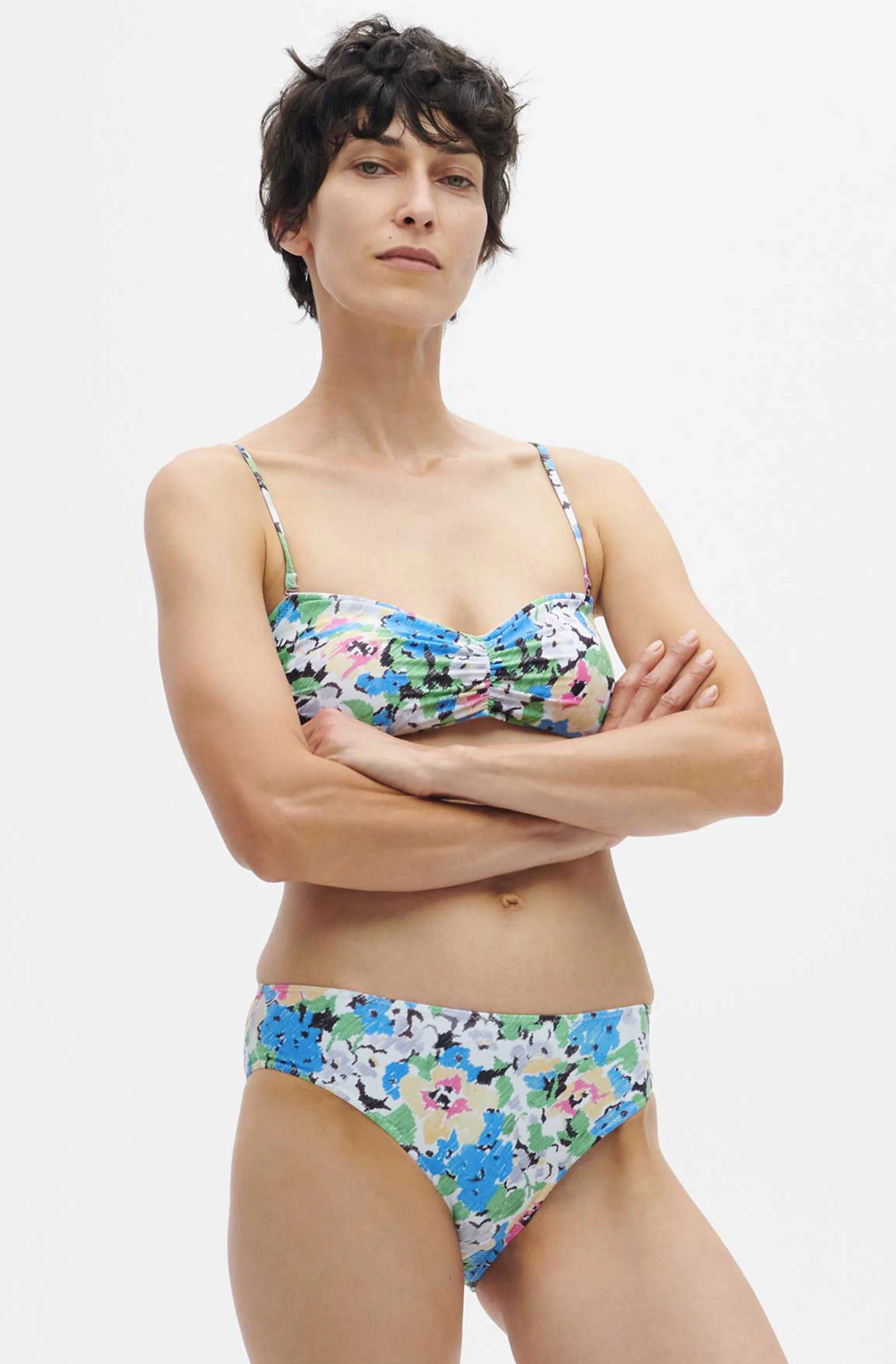 Recycled Printed Recycled Printed Gathered Bandeau Bikini Top | Floral Azure Blue - Image 3