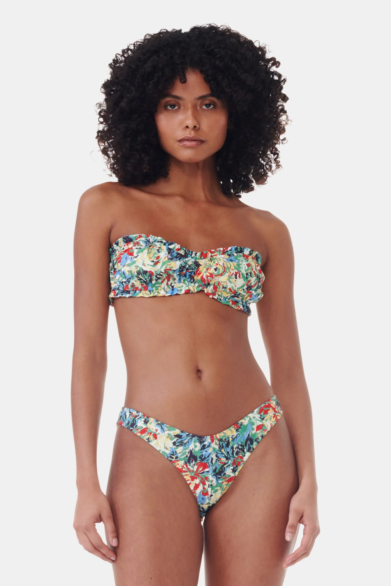 Recycled Printed Ruffle Bandeau Bikini Top | Multicolor - Image 3