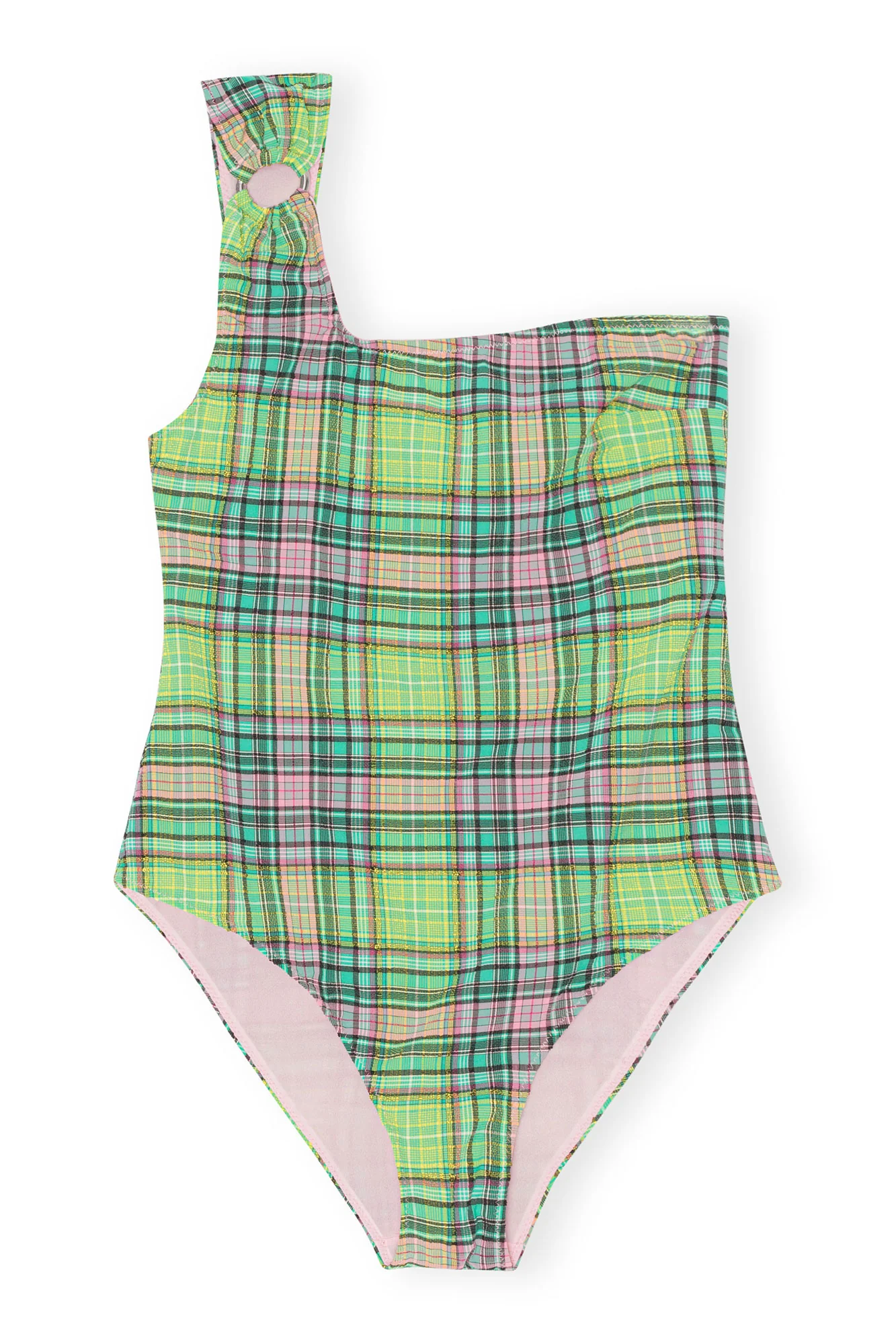 Recycled Seersucker One Shoulder Swimsuit | Lagoon