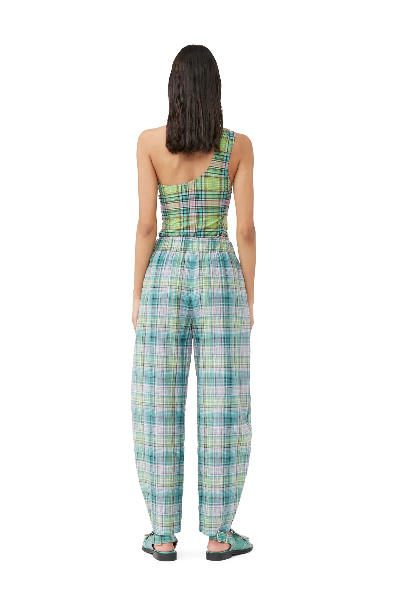 Recycled Seersucker One Shoulder Swimsuit | Lagoon - Image 4