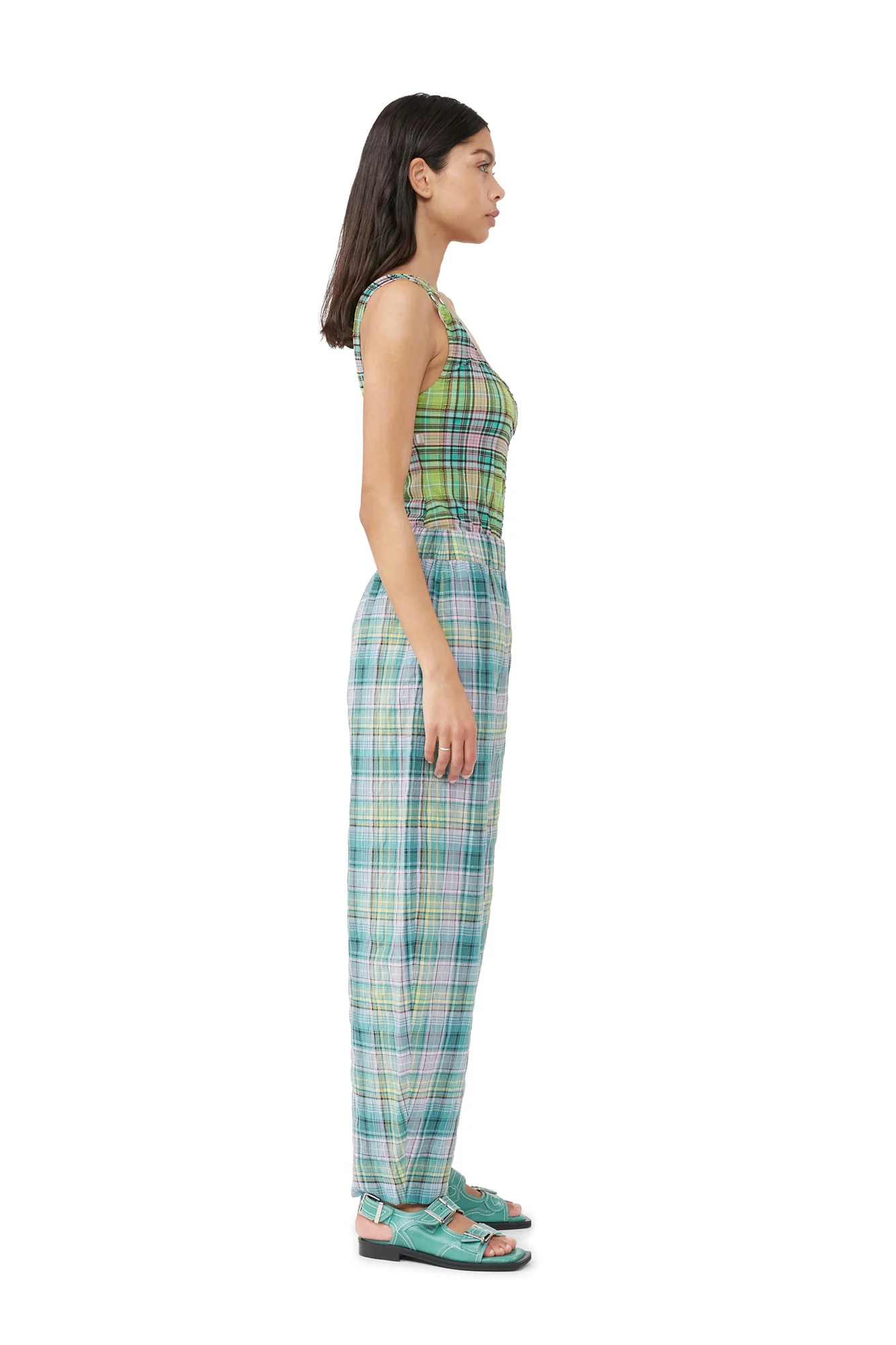 Recycled Seersucker One Shoulder Swimsuit | Lagoon - Image 5