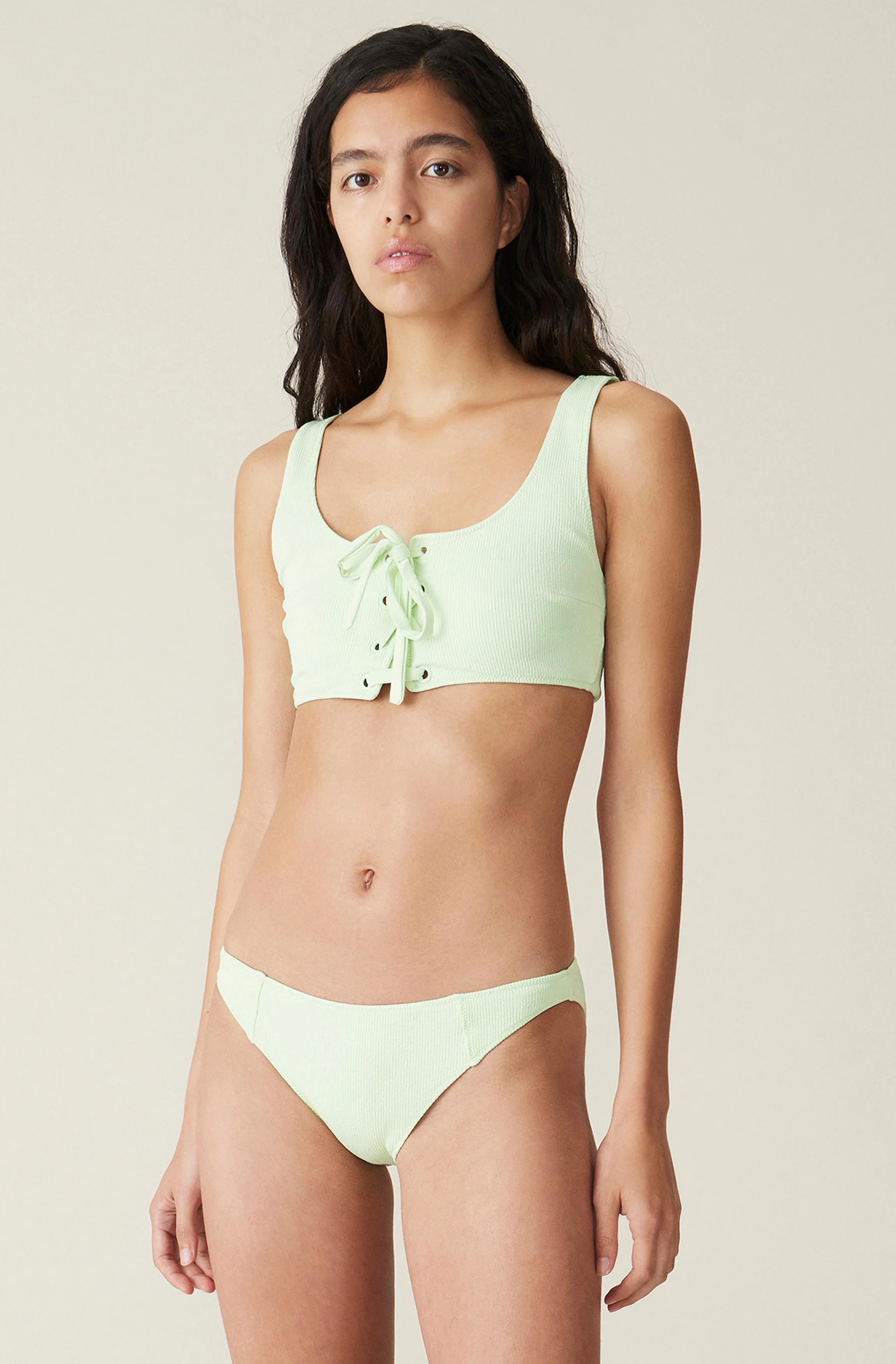 Recycled Textured Lace-up Bikini Top | Patina Green - Image 2