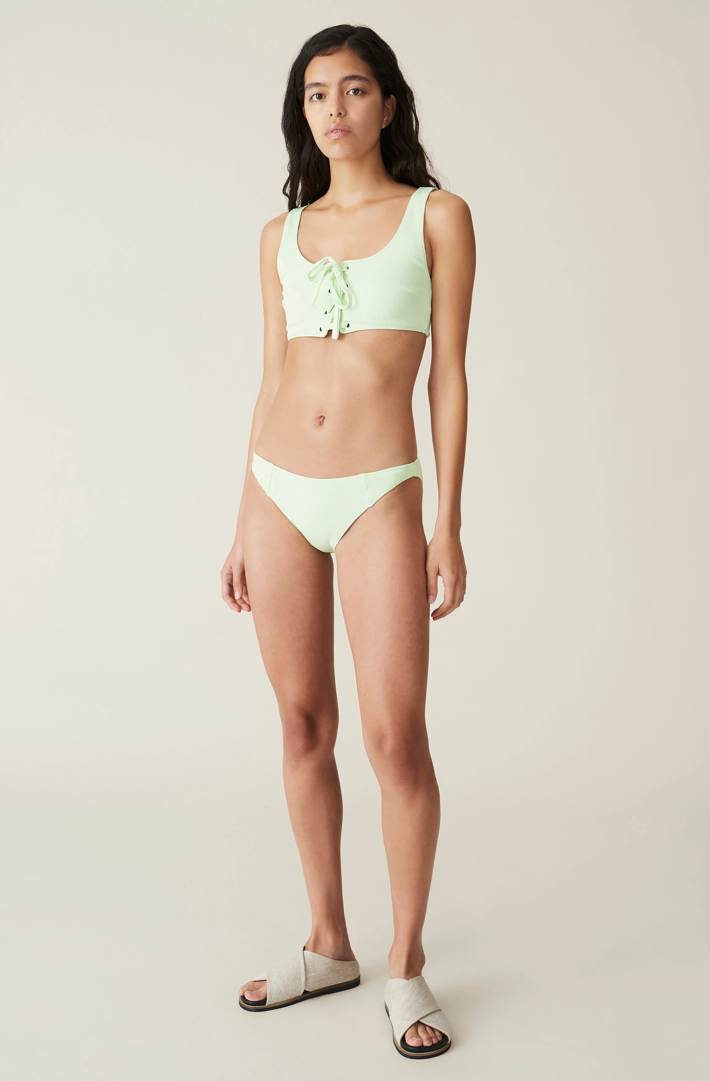 Recycled Textured Lace-up Bikini Top | Patina Green - Image 3
