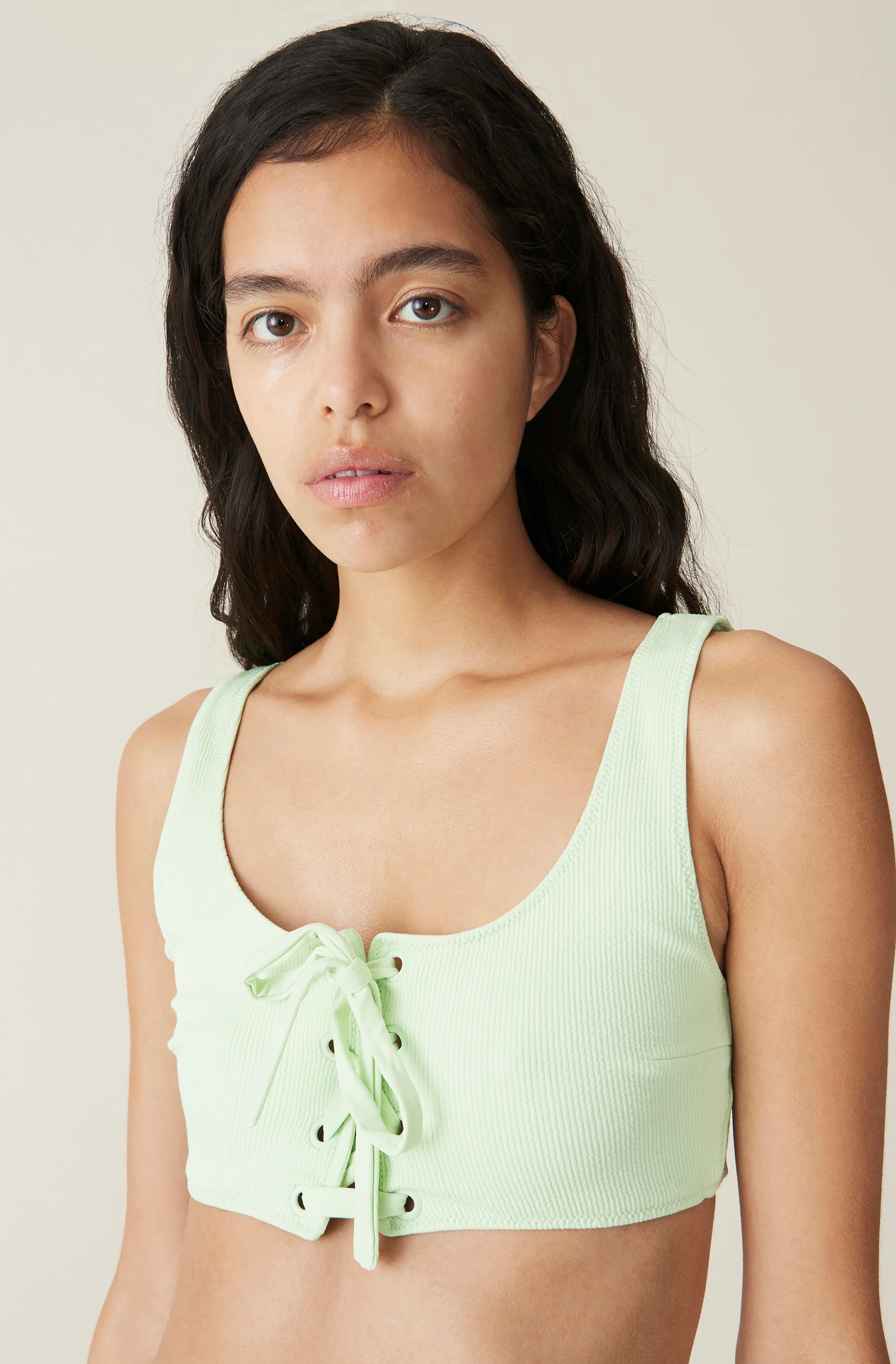 Recycled Textured Lace-up Bikini Top | Patina Green - Image 5