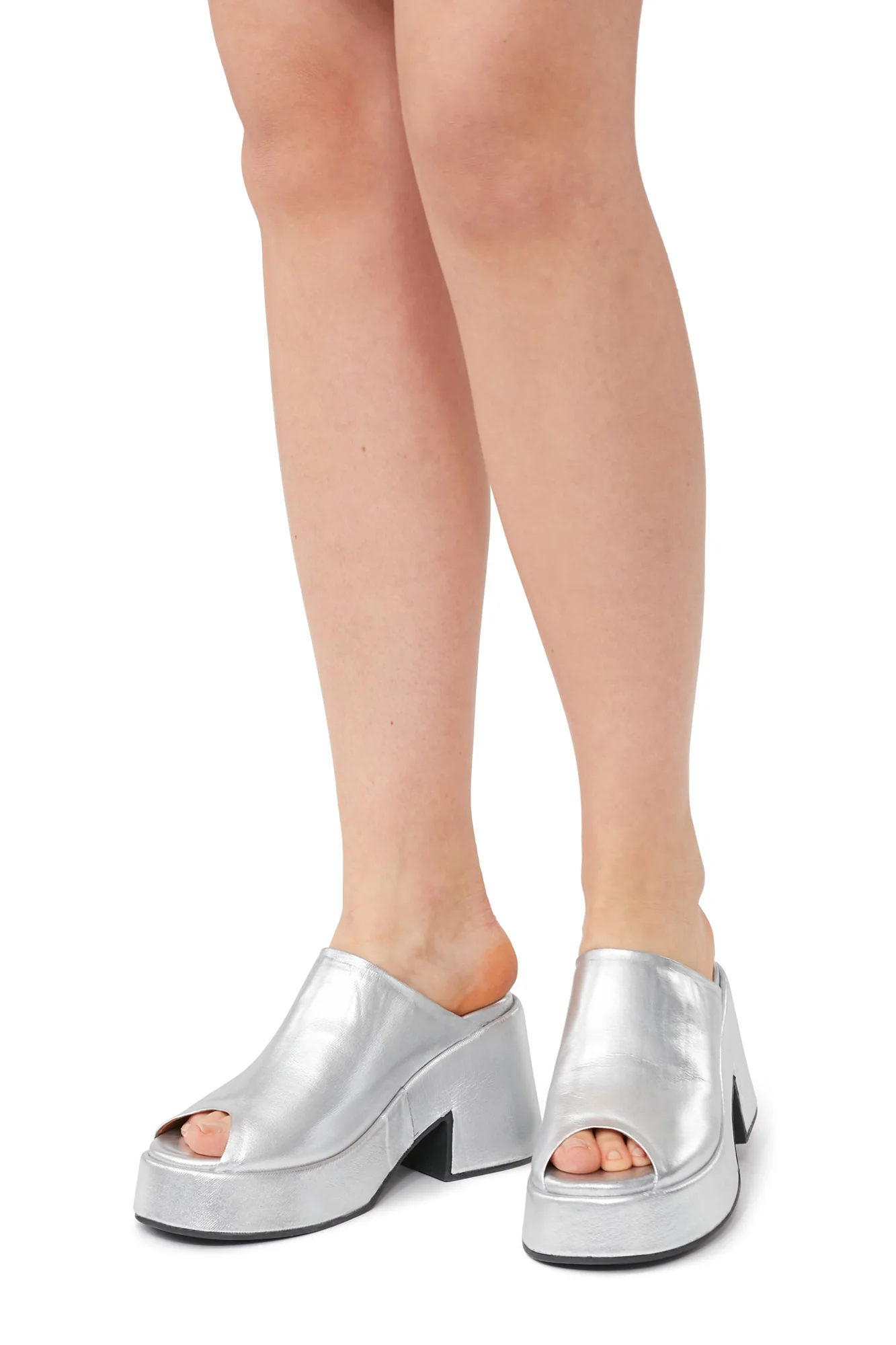 Retro Flatform Wedge Mules | Silver - Image 4